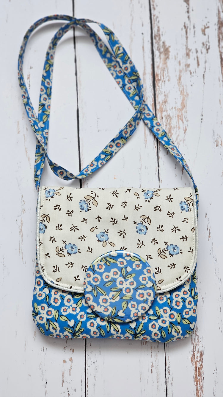 Sac tissu fleuri bleu