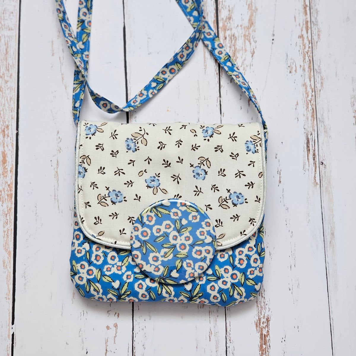 Sac tissu fleuri bleu