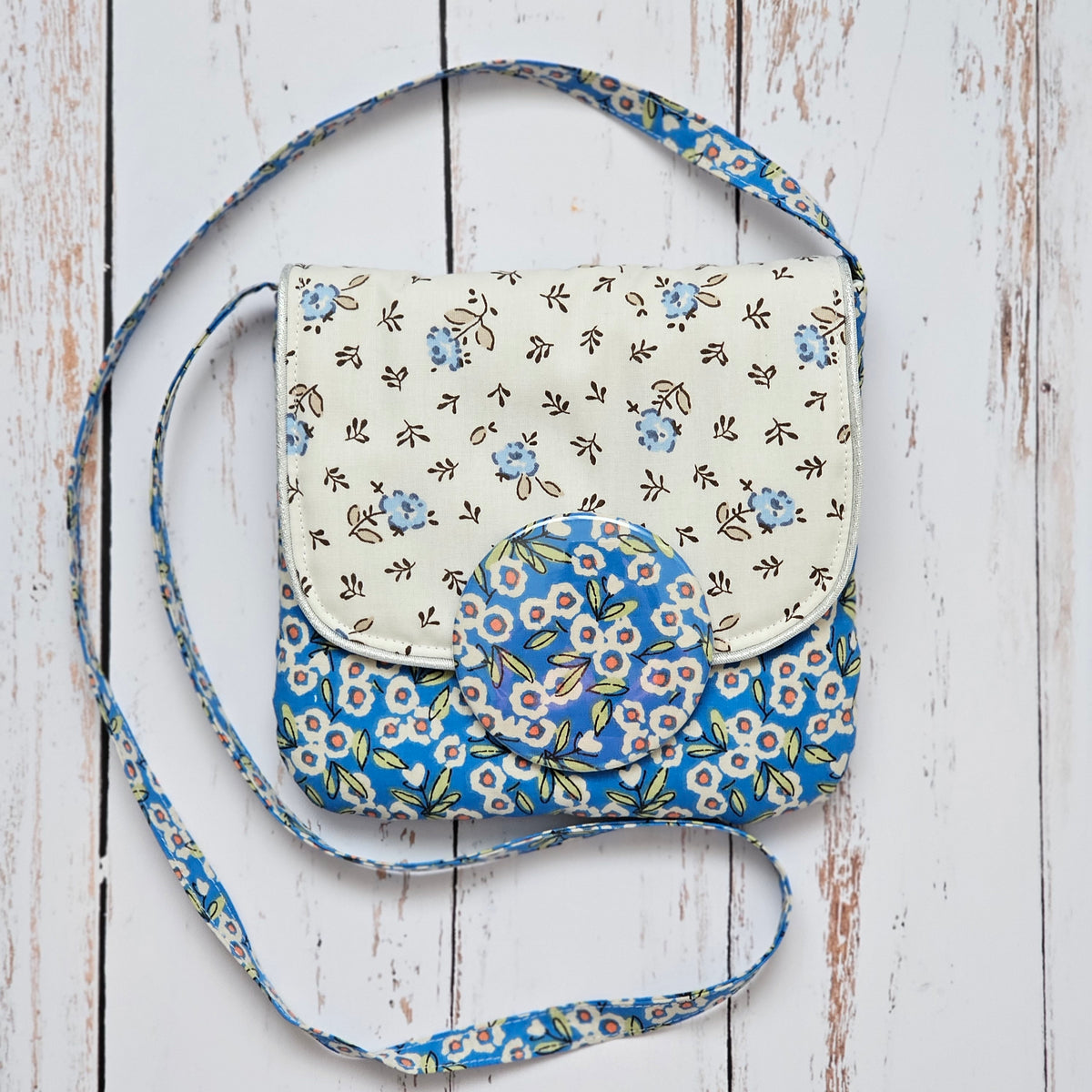 Sac tissu fleuri bleu