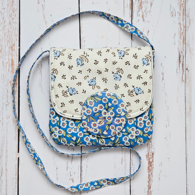 Sac tissu fleuri bleu