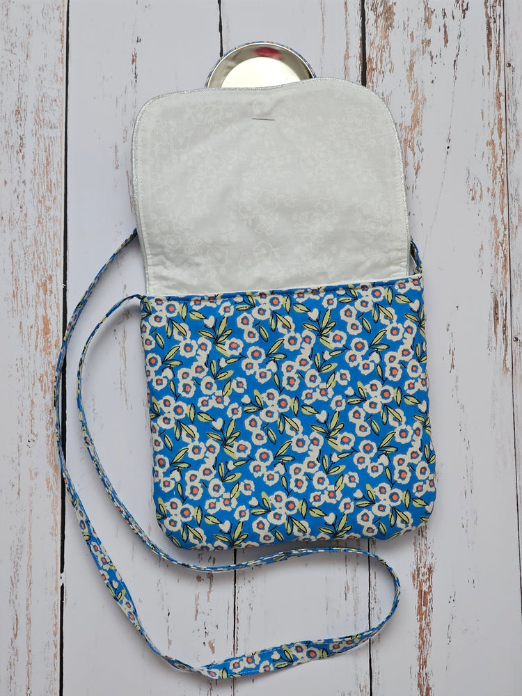 Sac tissu fleuri bleu