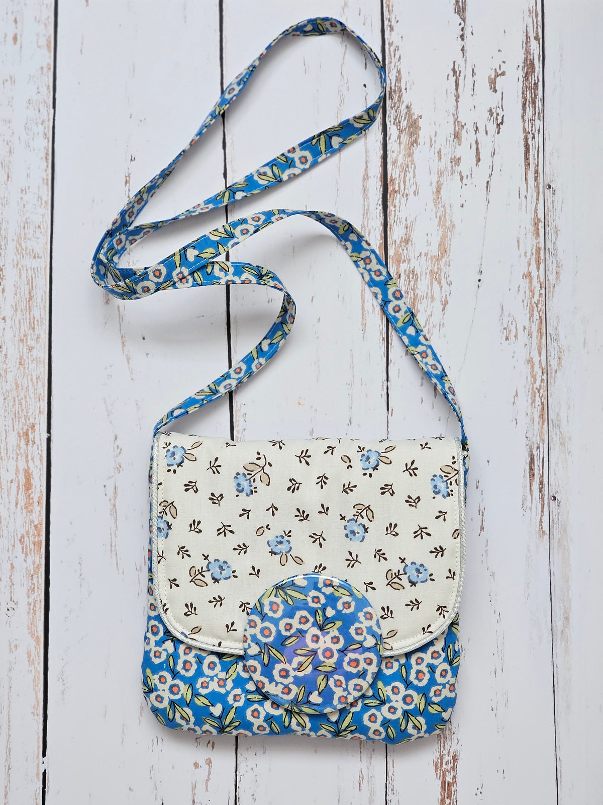 Sac tissu fleuri bleu