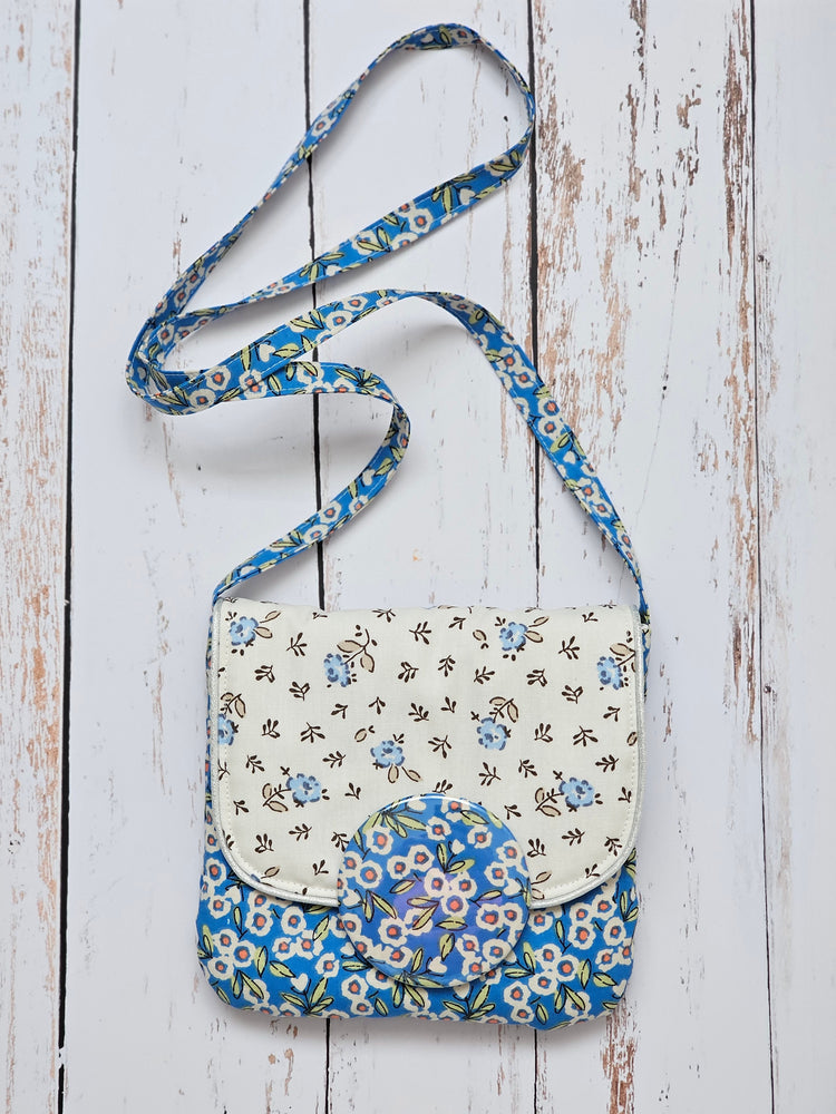 Sac tissu fleuri bleu