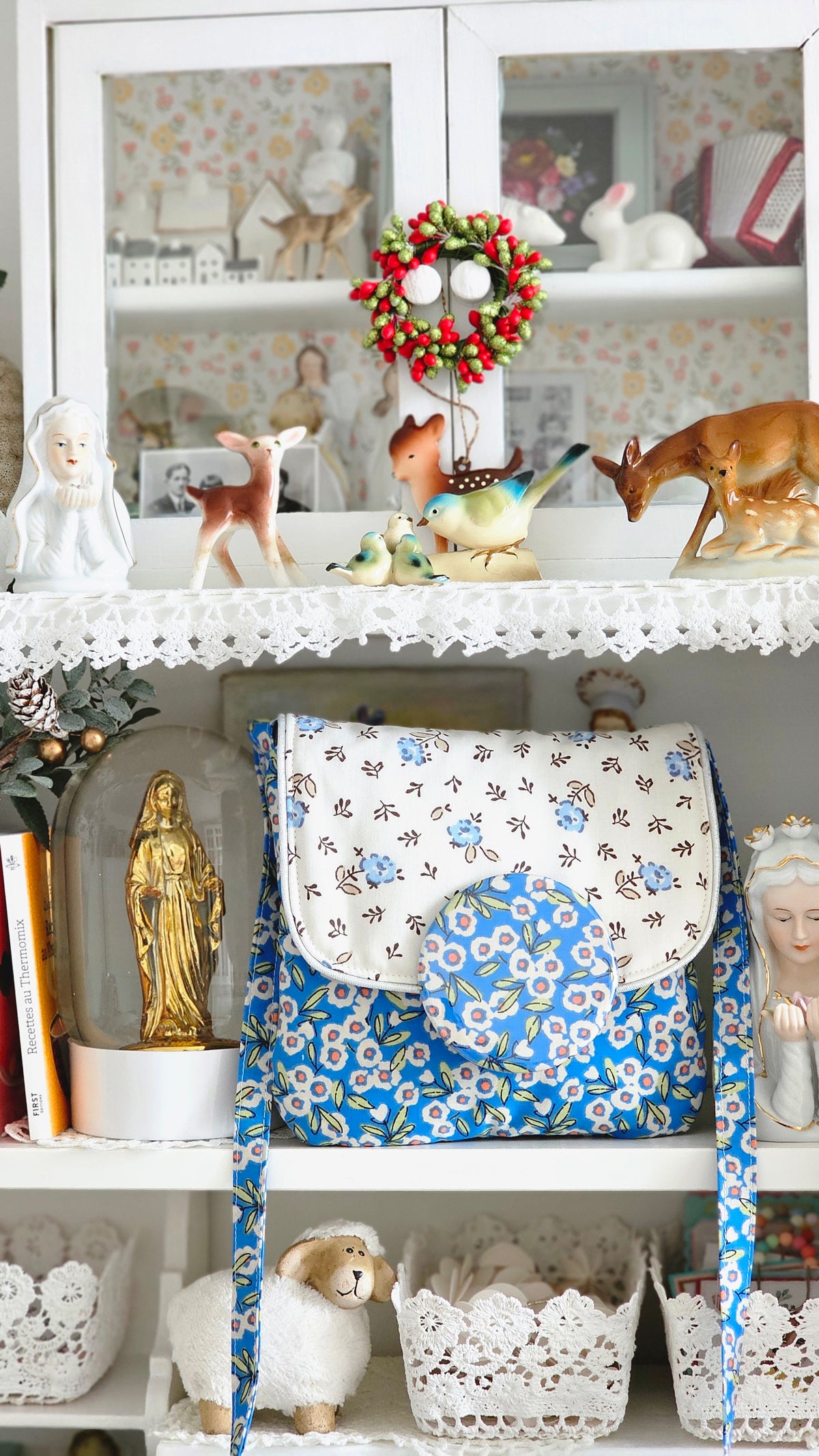 Sac tissu fleuri bleu