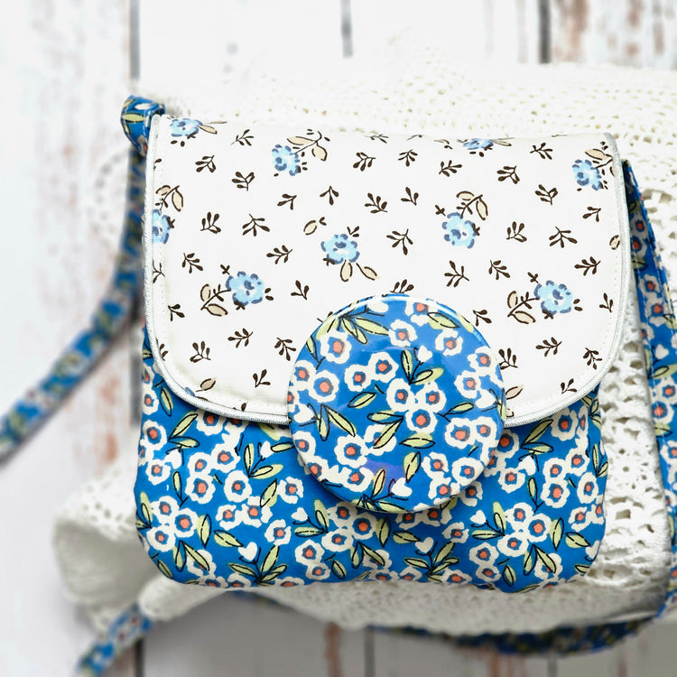 Sac tissu fleuri bleu