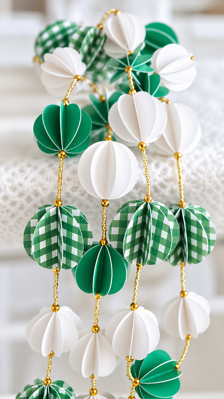 Guirlande décorative en papier vert et blanc