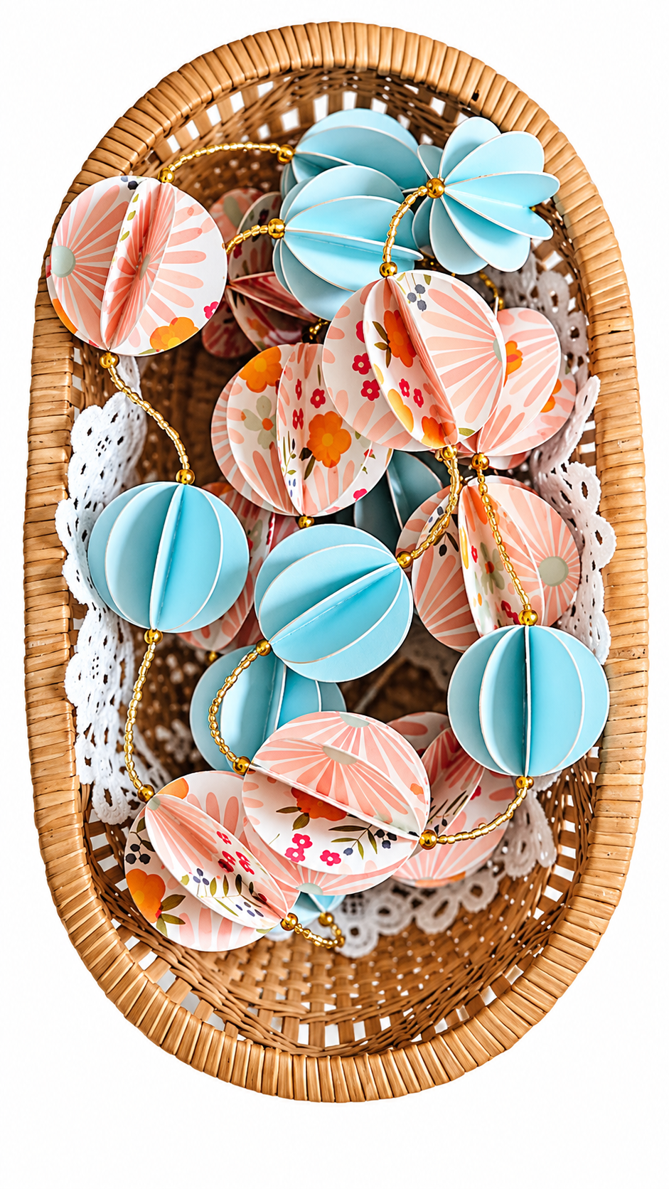 Guirlande en papier et perles de rocaille