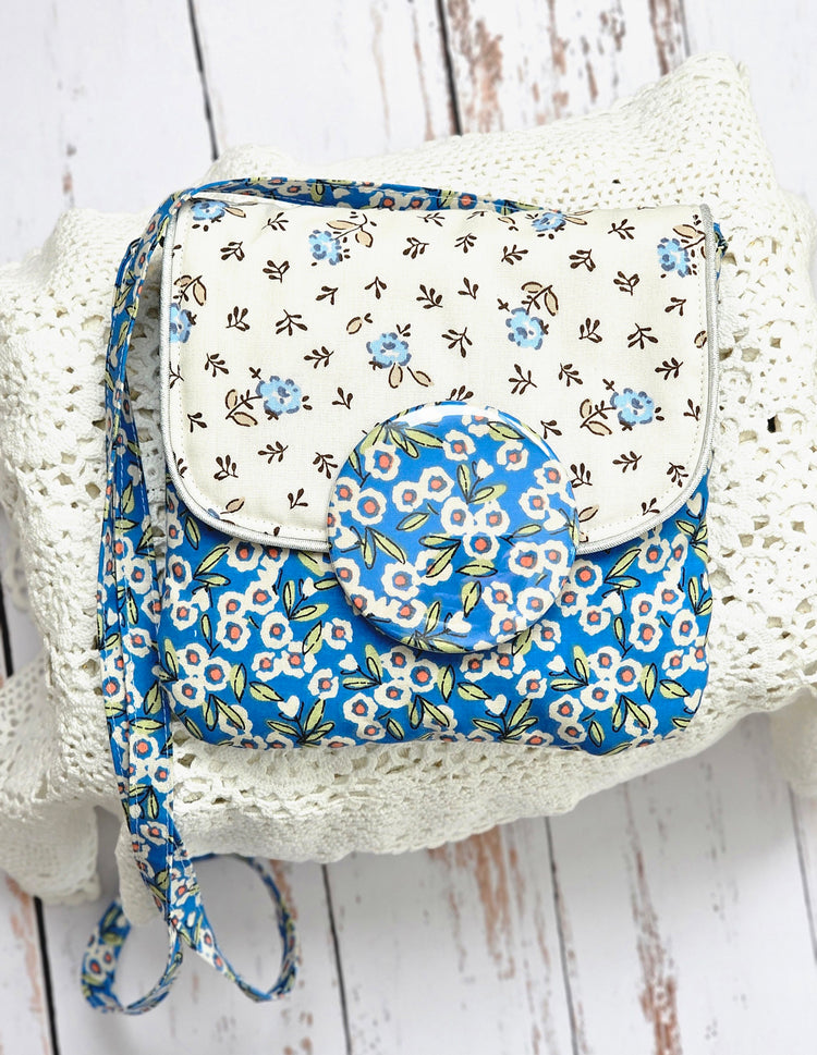 Sac tissu fleuri bleu