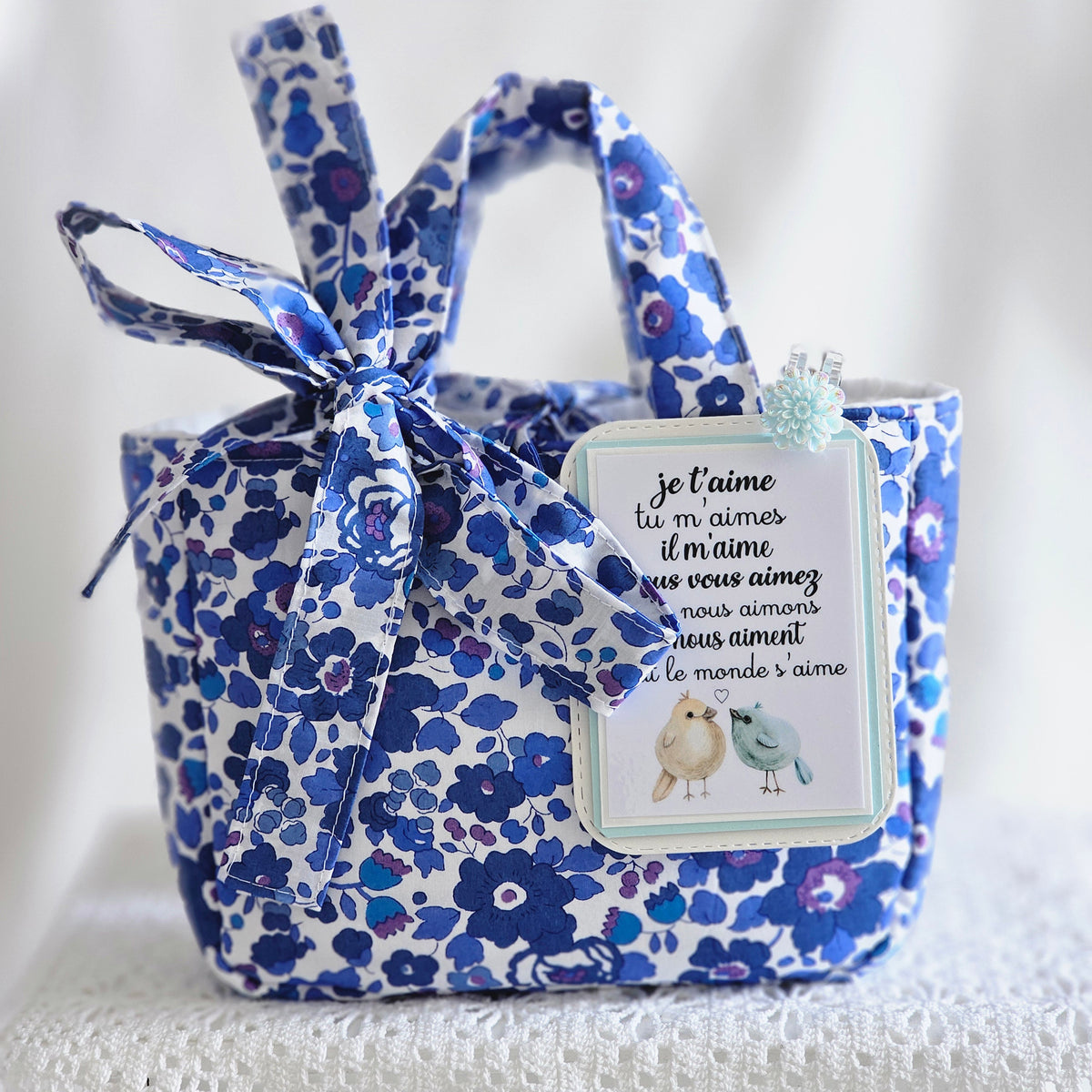 Mini sac Cabas tissu Liberty bleu