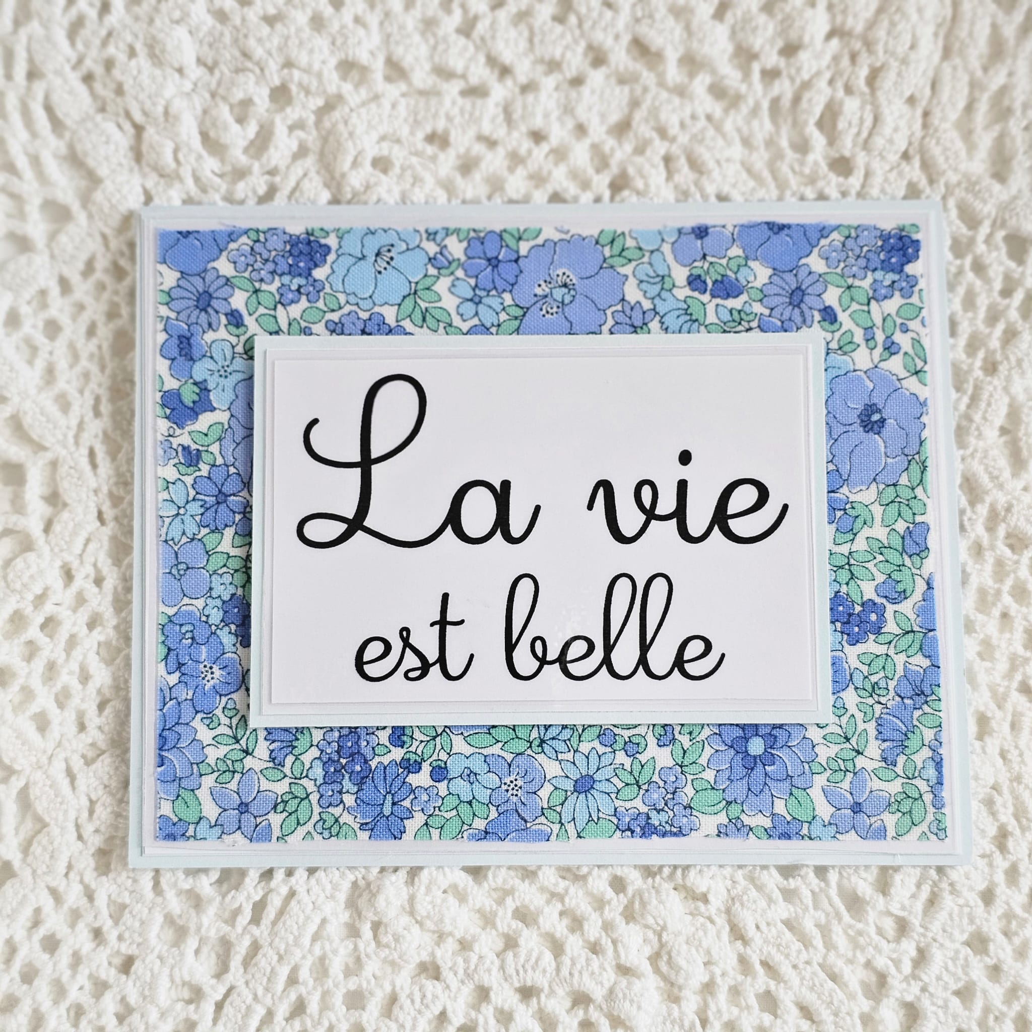 Carte papier tissu Liberty bleu