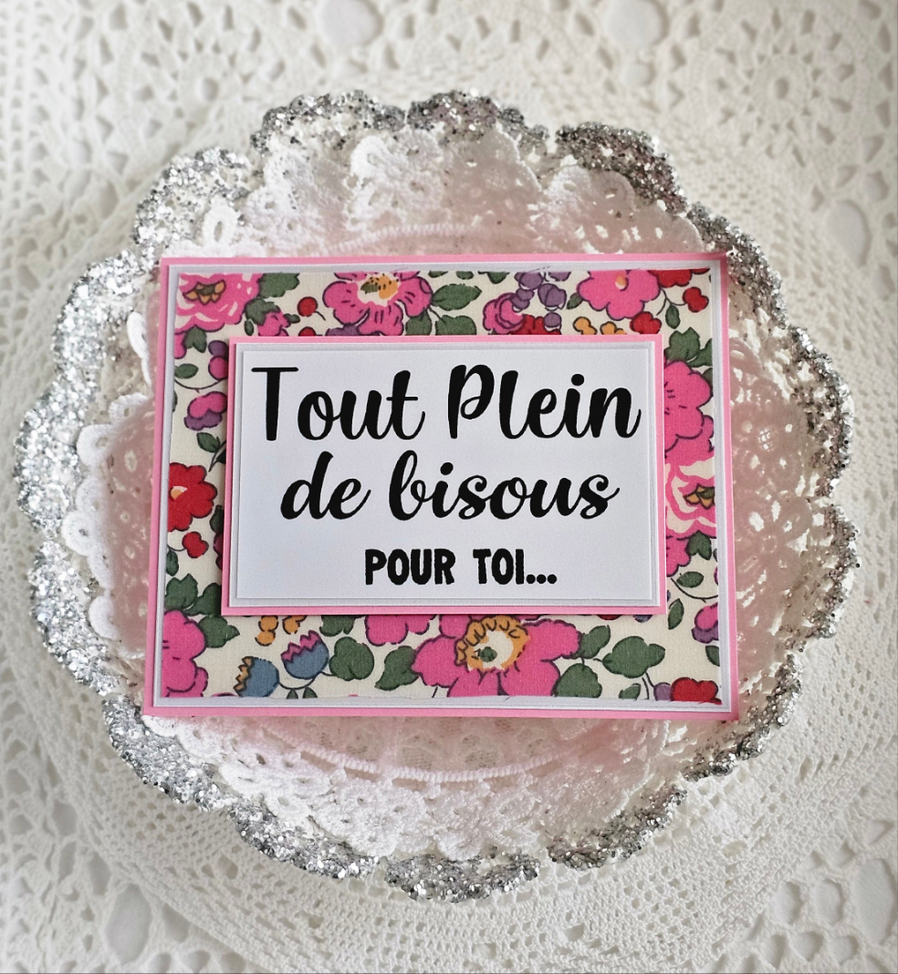 Carte tissu Liberty rose bisous