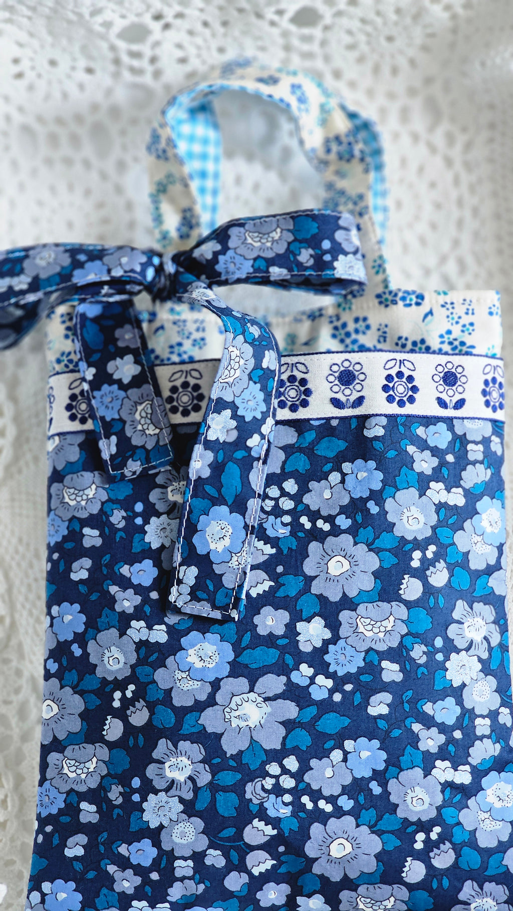 Petit tote bag en Liberty bleu