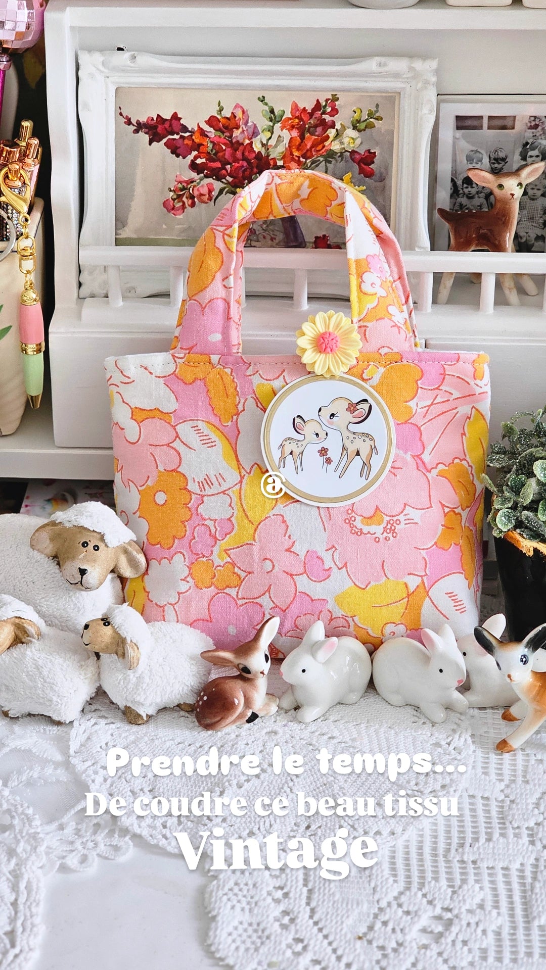 Mini cabas tissu vintage fleuri