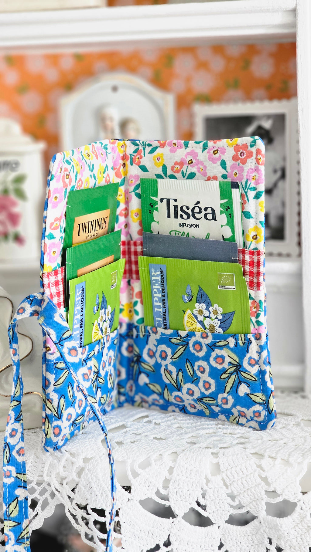 Porte sachets de thé en tissu