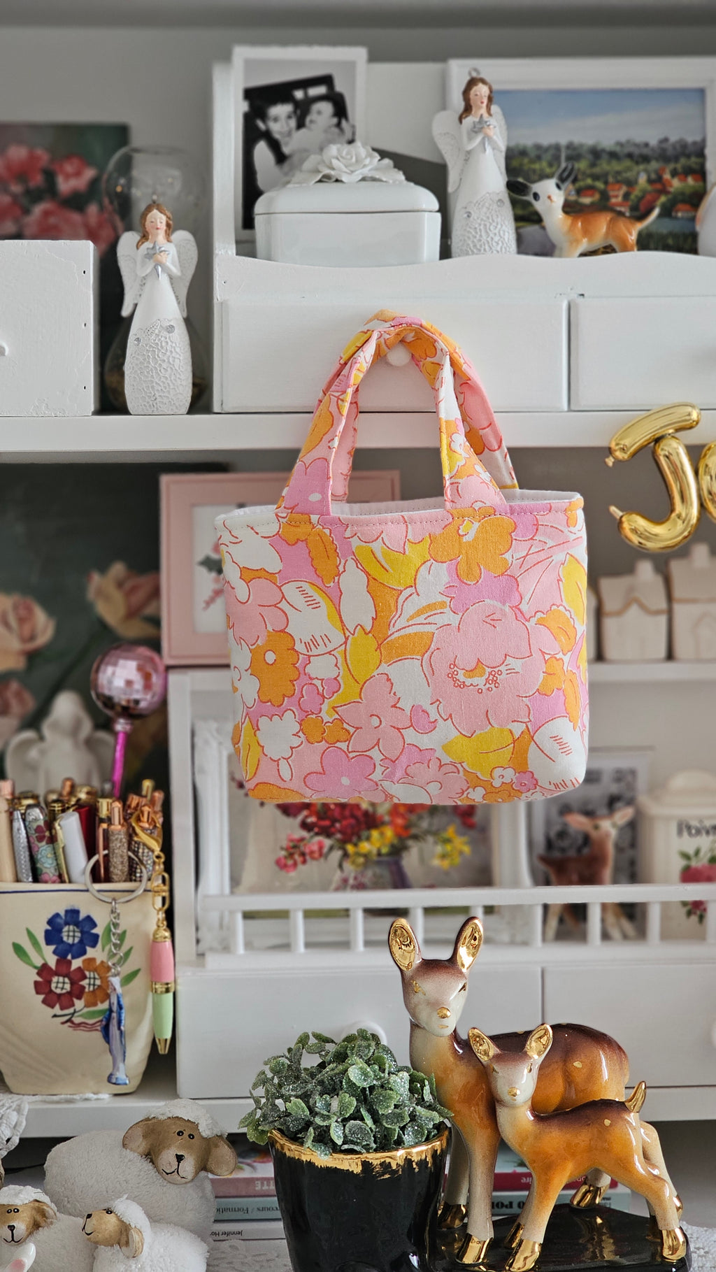 Mini cabas tissu vintage fleuri