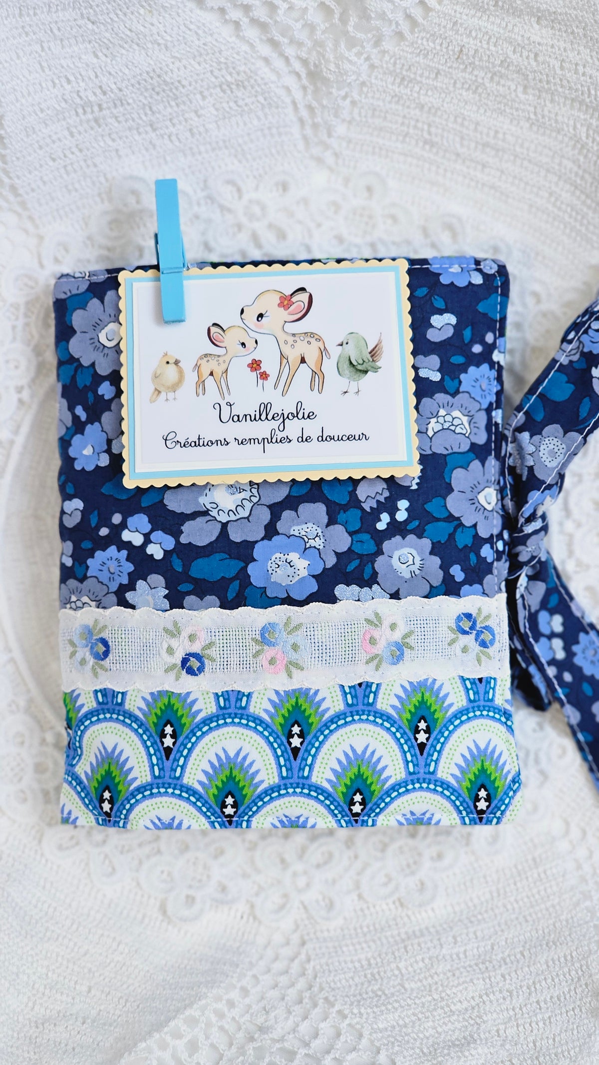 Pochette petit format tissu motif bleu