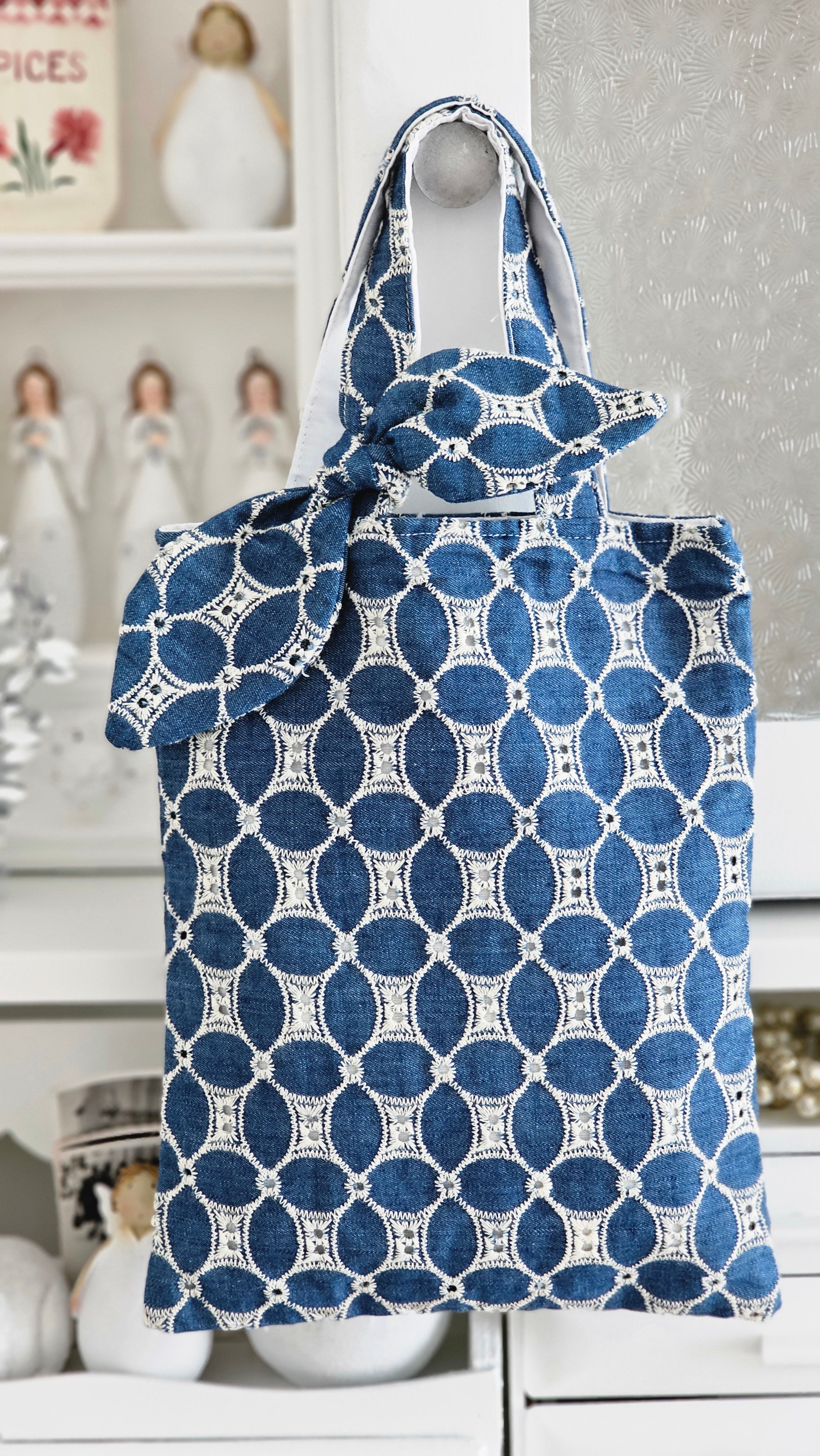 Tote bag tissu jean brodé