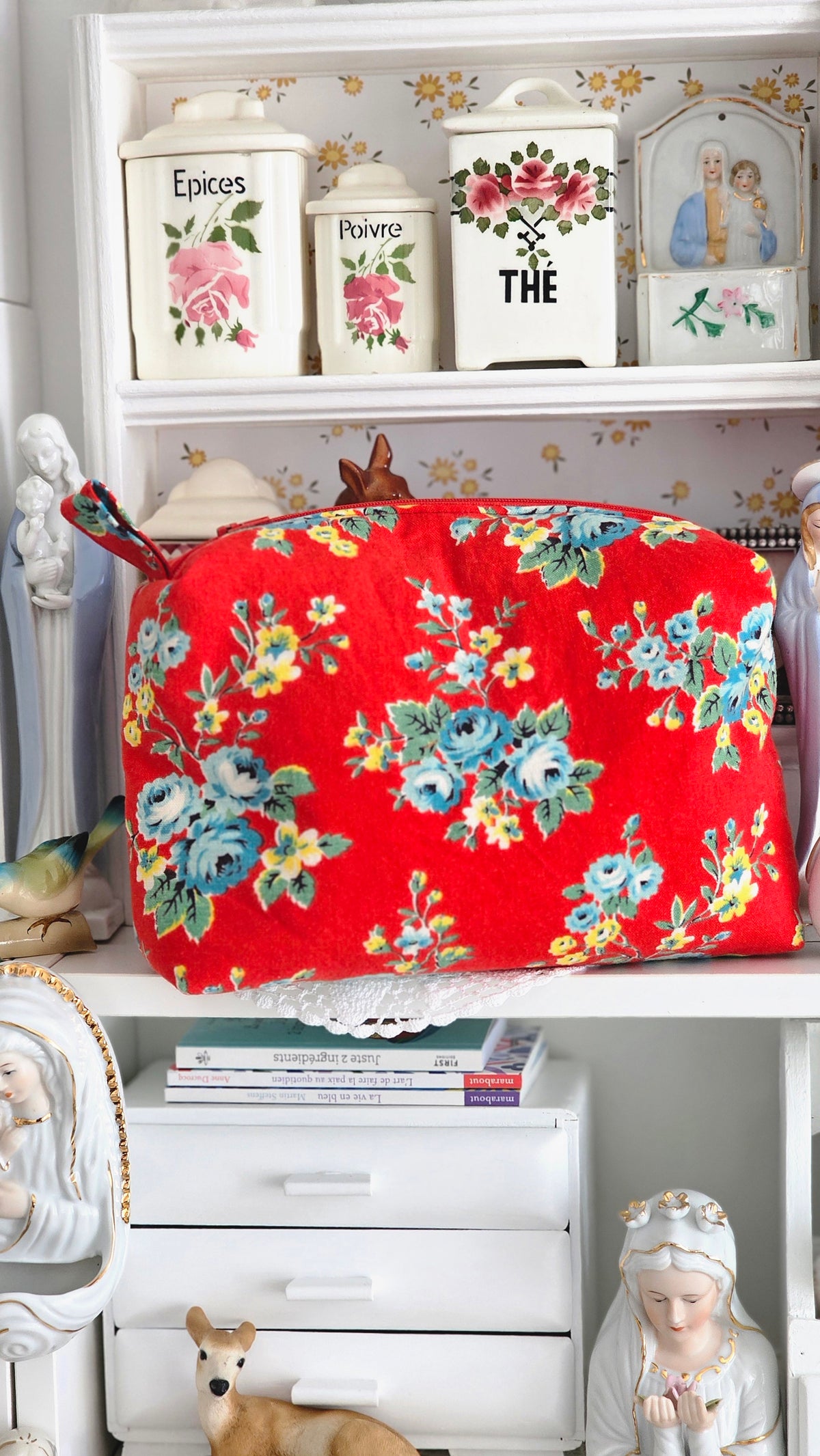 Trousse tissu vintage rouge