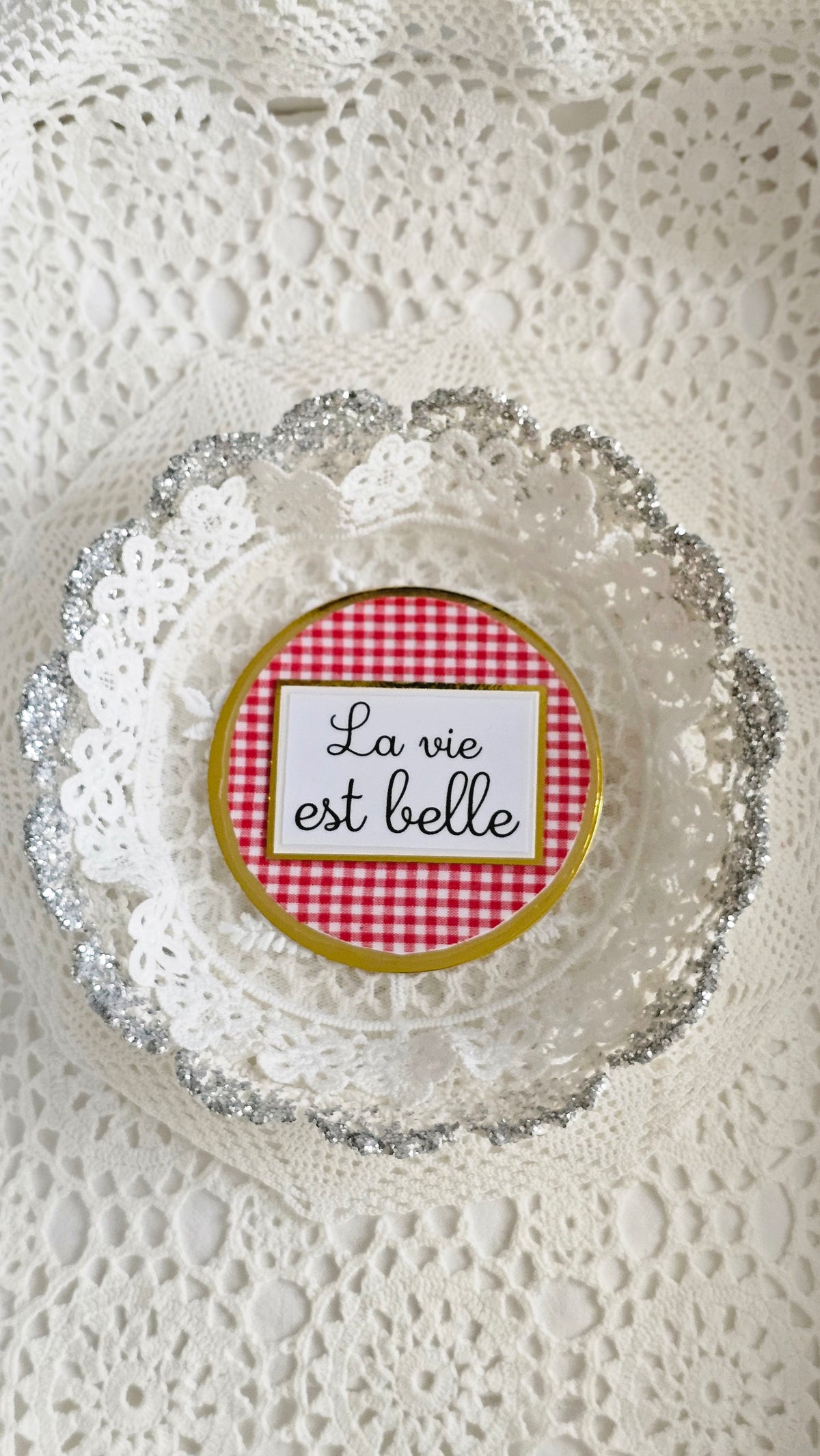 Carte papier ronde vichy rouge