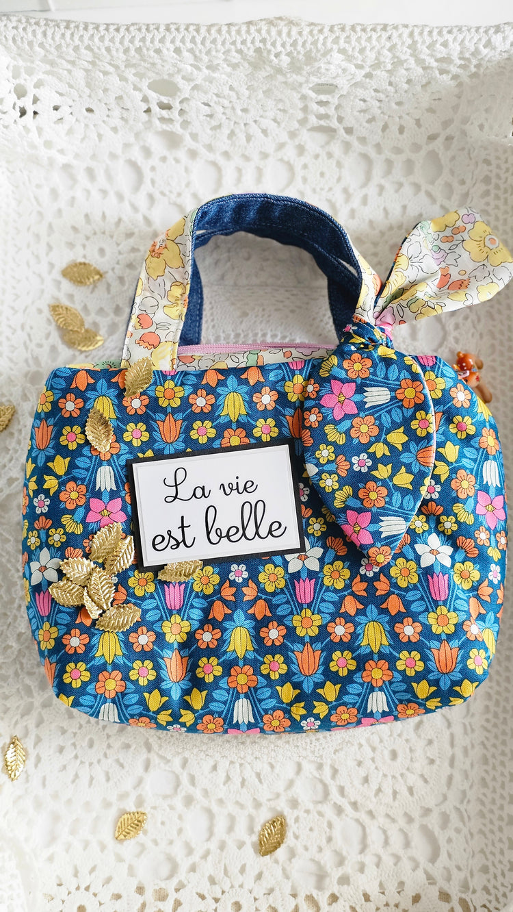 Mini trousse liberty bleu et jaune