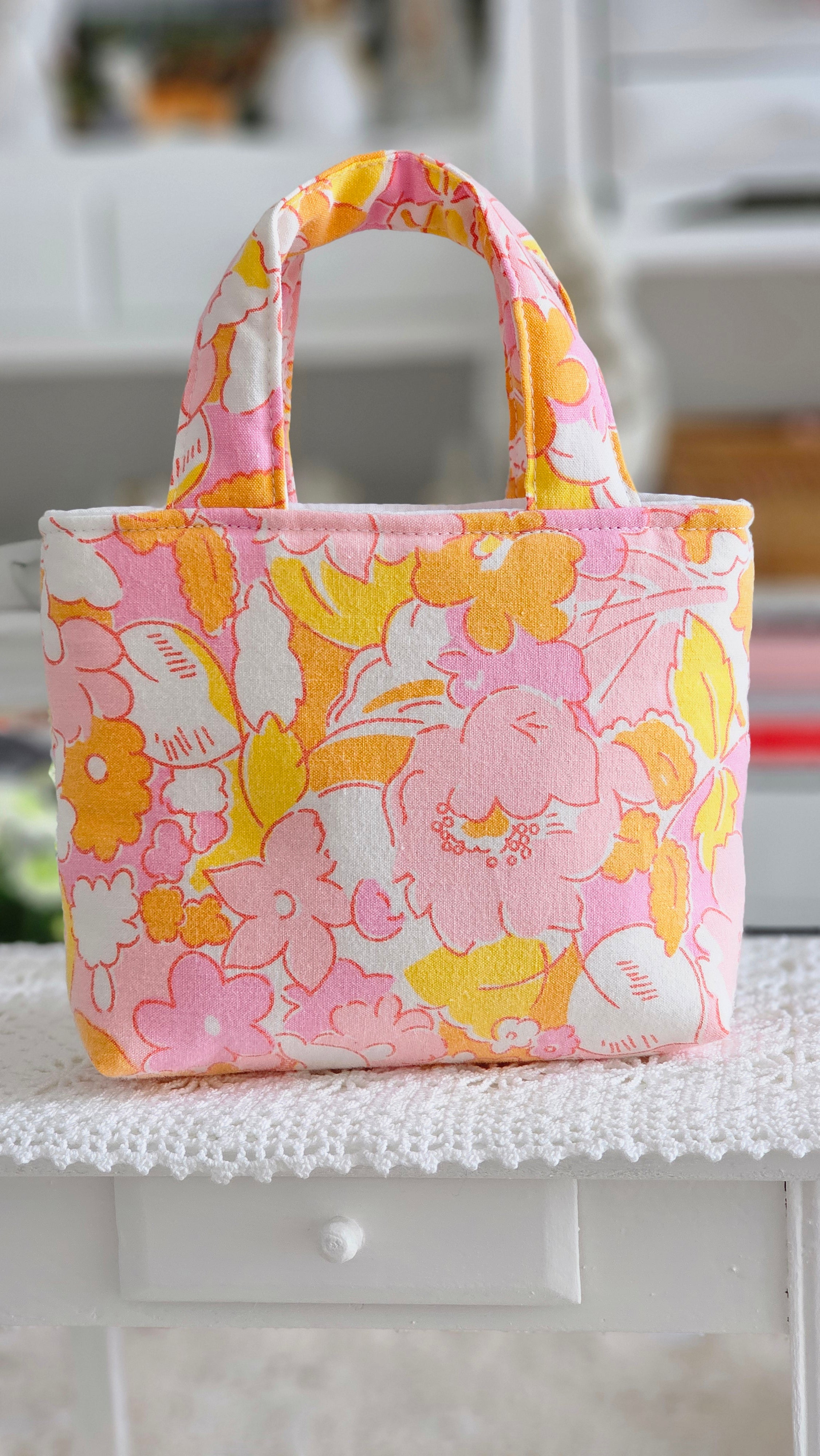 Mini cabas tissu vintage fleuri