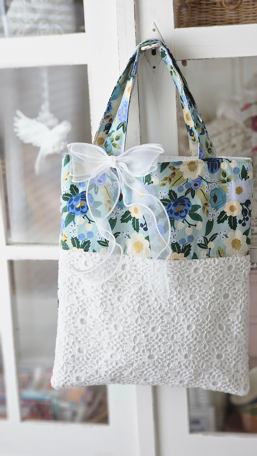Sac tote bag tissu et crochet