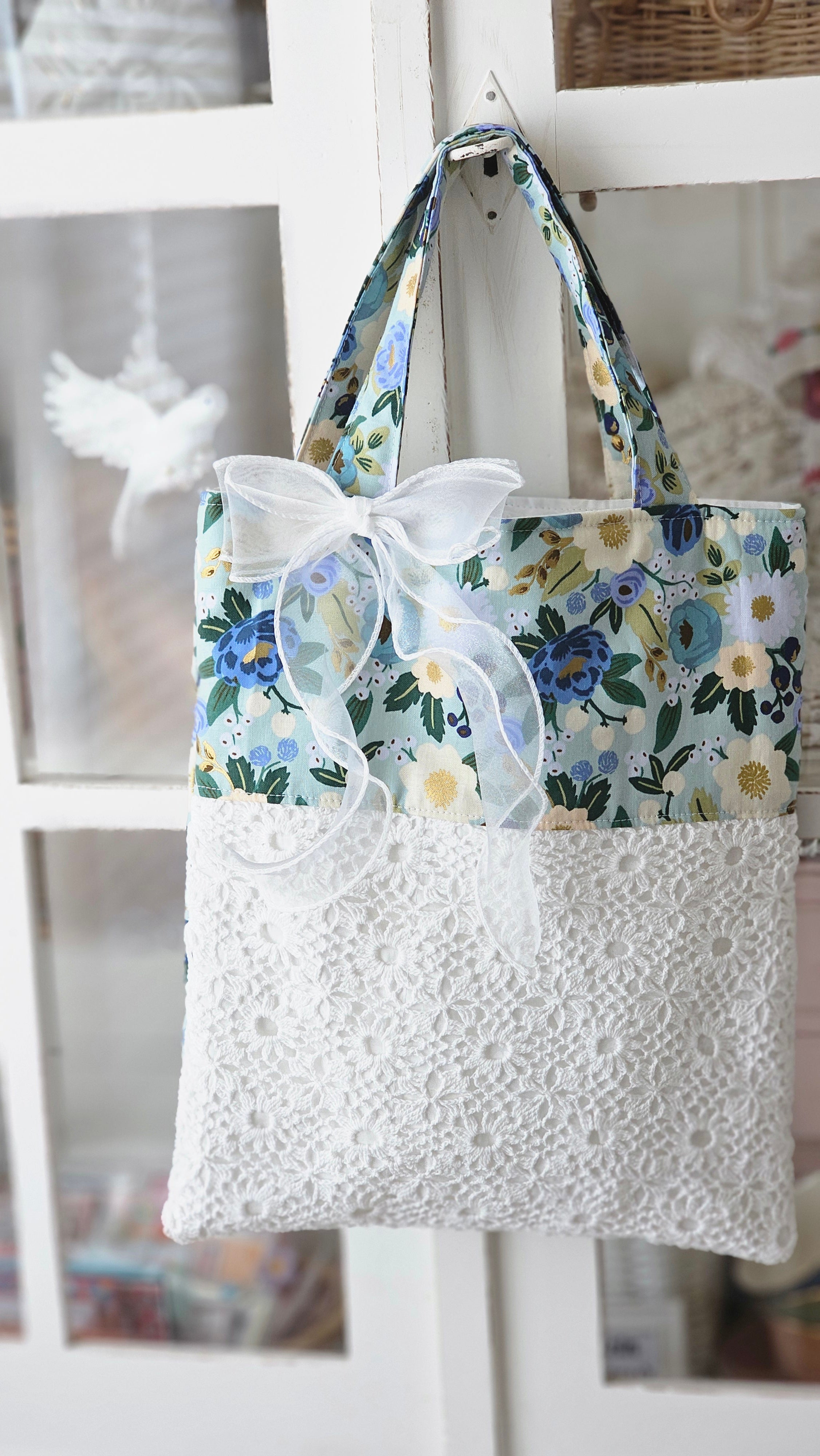 Sac tote bag tissu et crochet