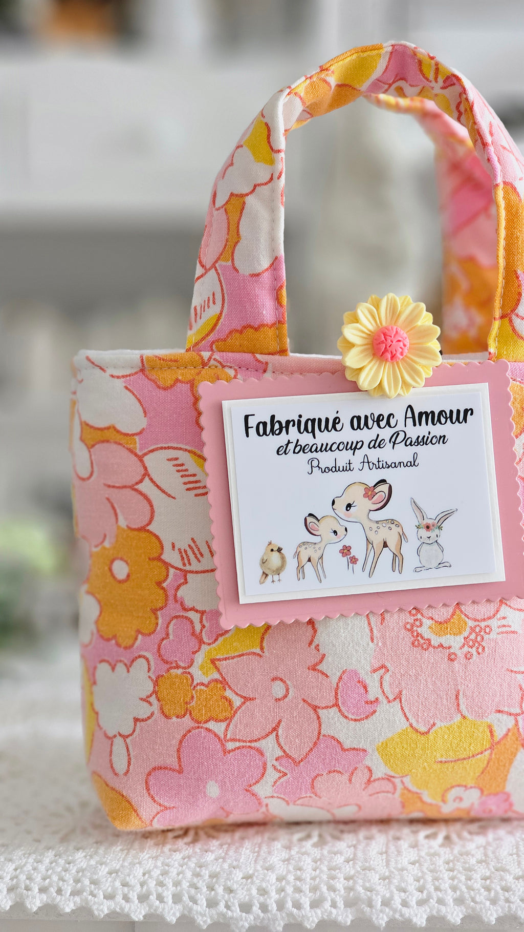 Mini cabas tissu vintage fleuri