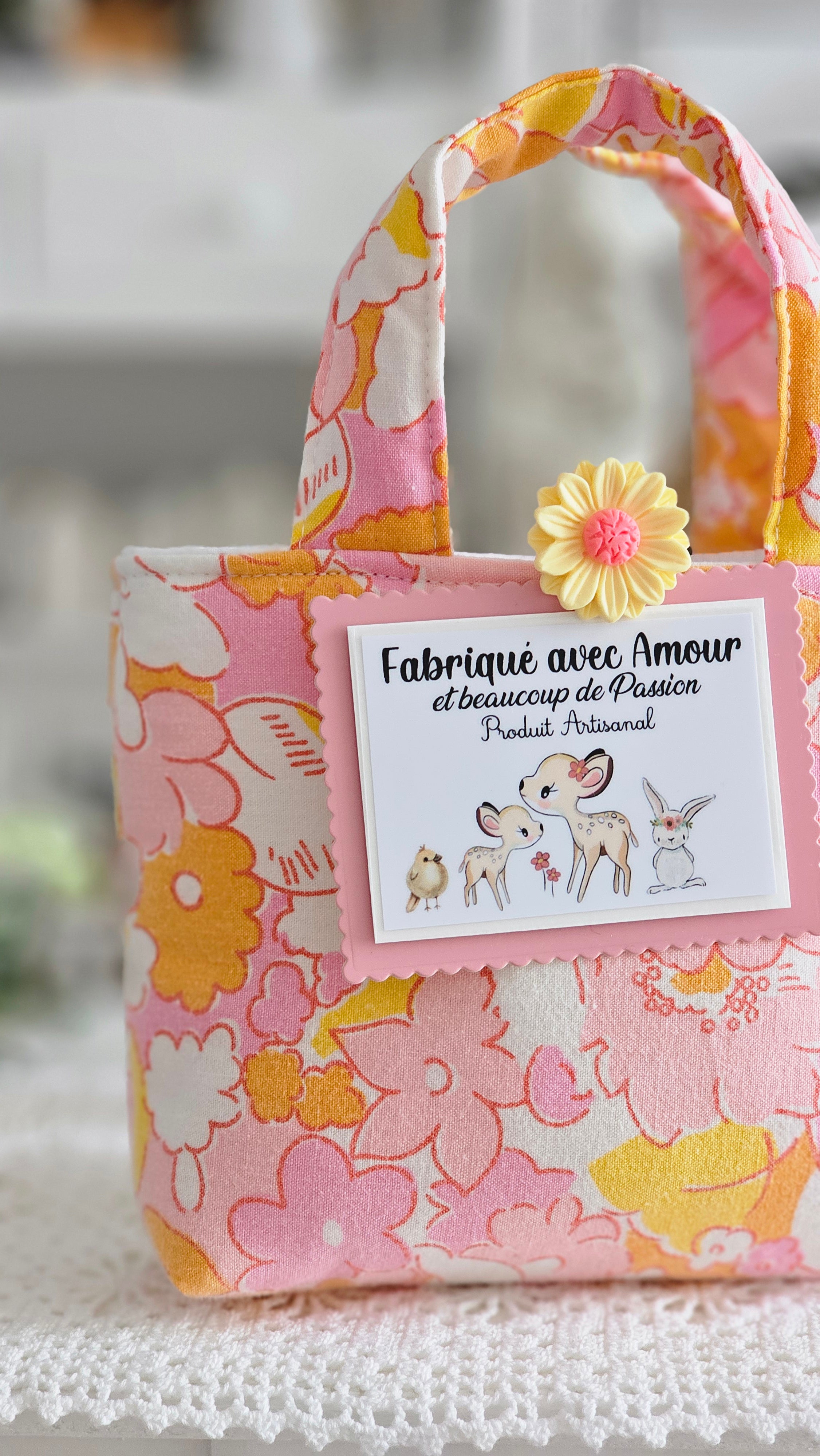 Mini cabas tissu vintage fleuri