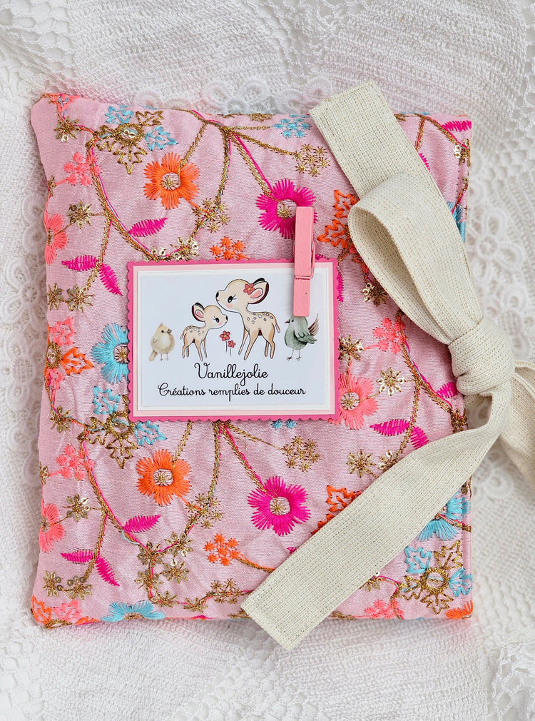 Pochette tissu fleuri pour livre de poche