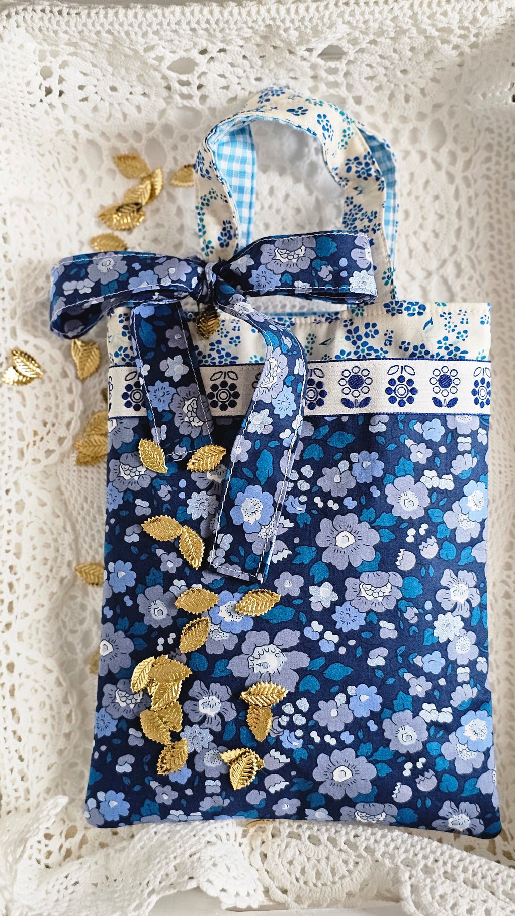 Petit tote bag en Liberty bleu