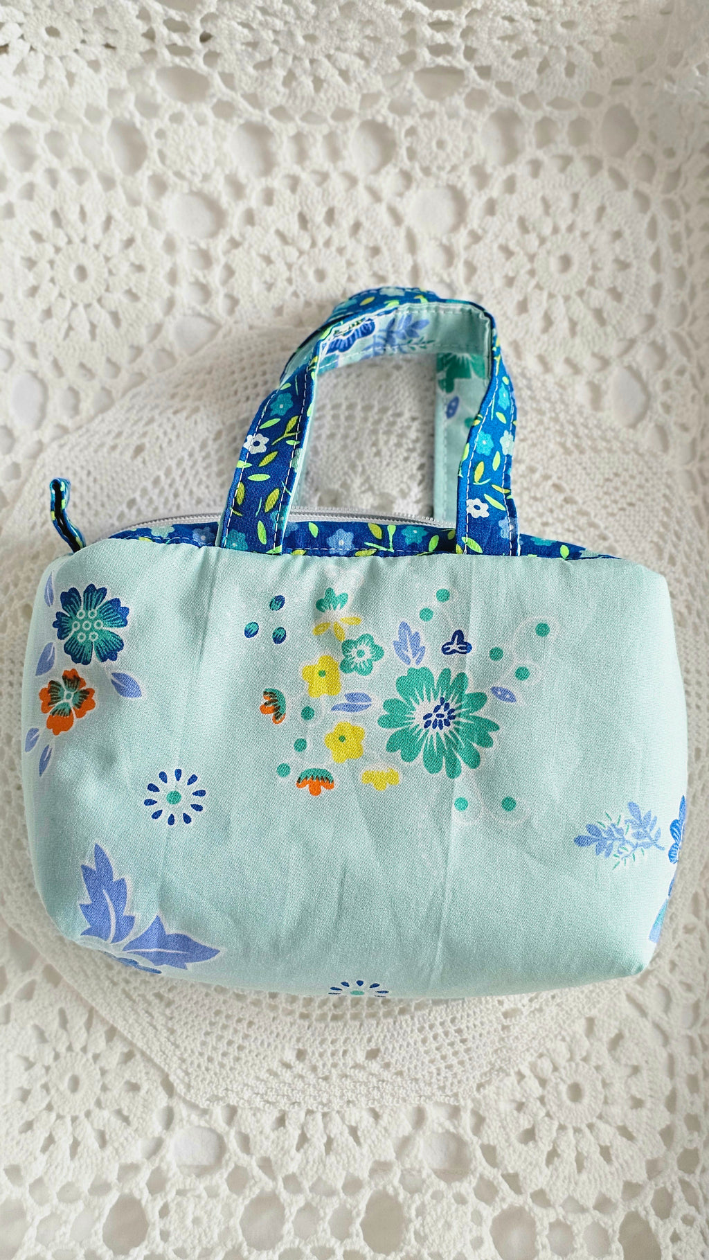 Mini trousse tissu fleuri bleu