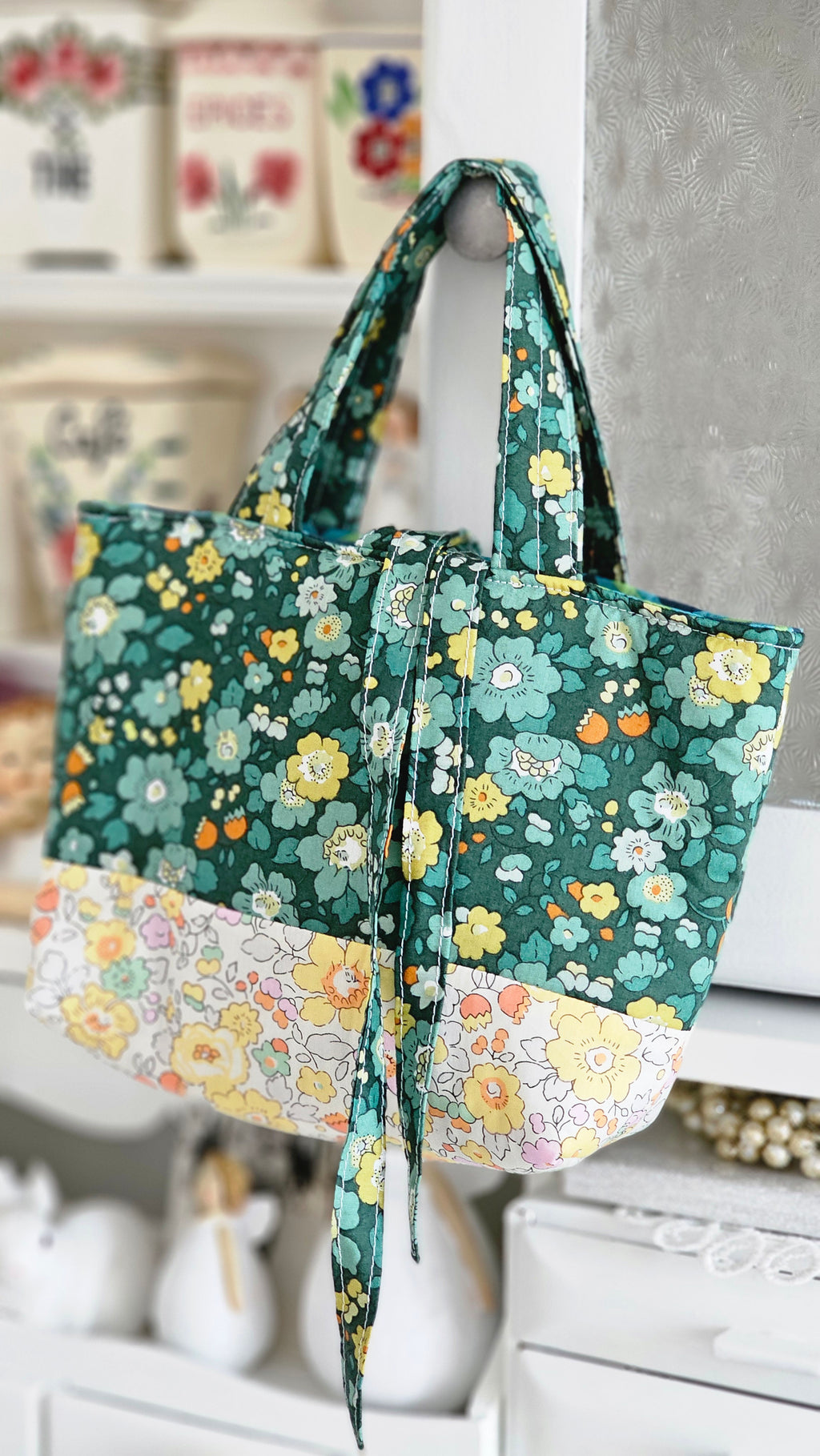 Mini cabas liberty et tissu enduit