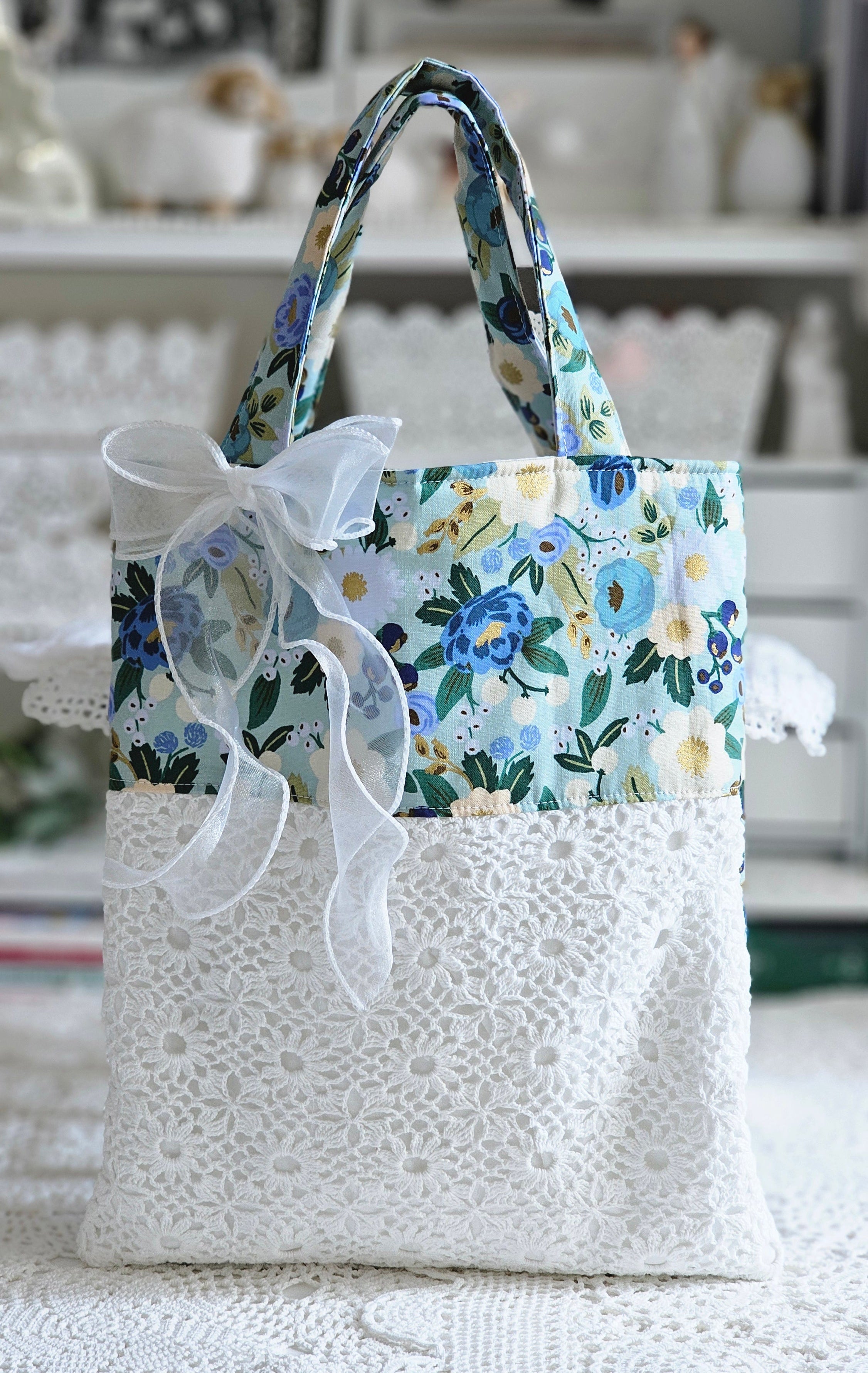Sac tote bag tissu et crochet