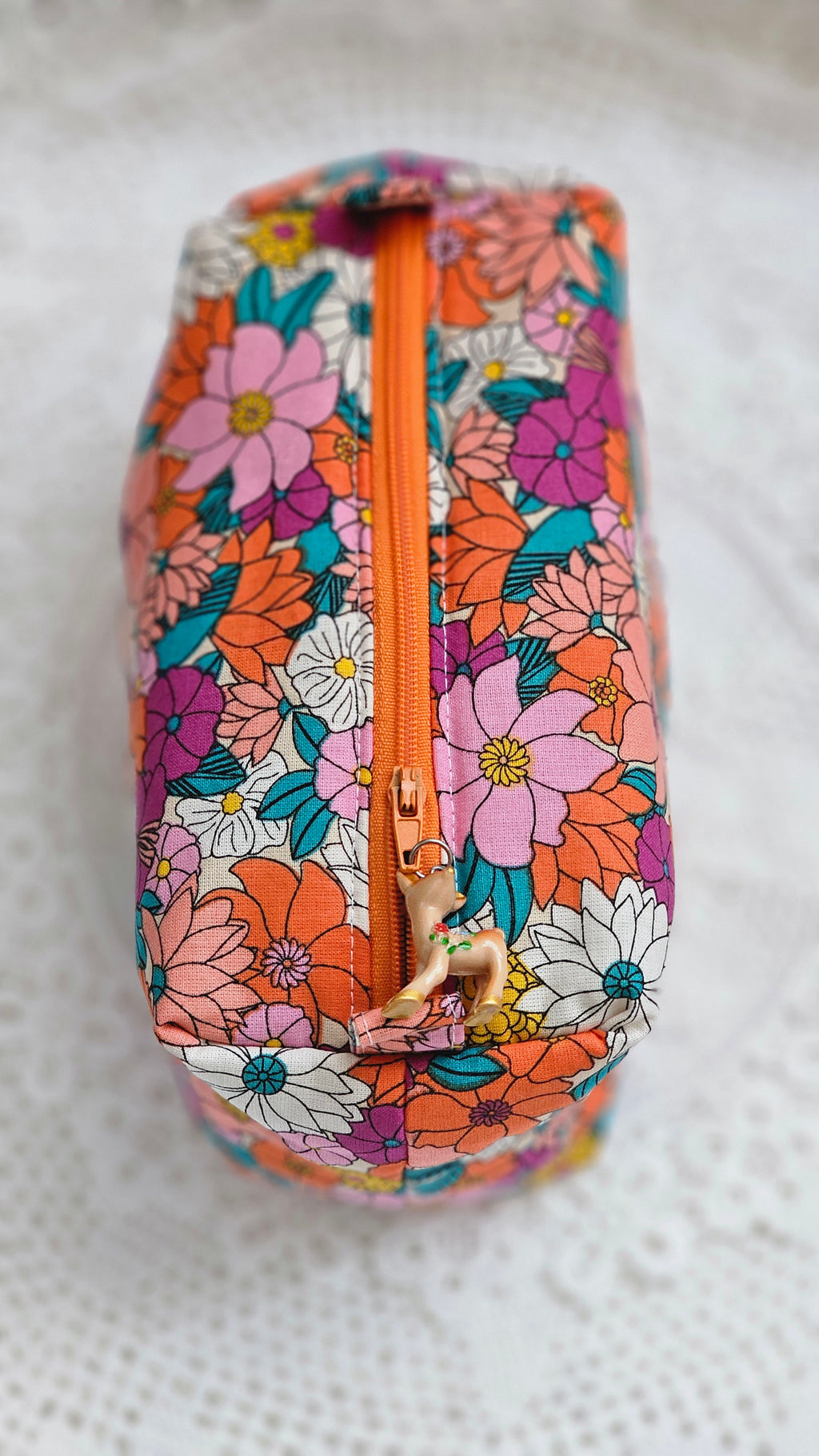 Trousse tissu fleuri orange