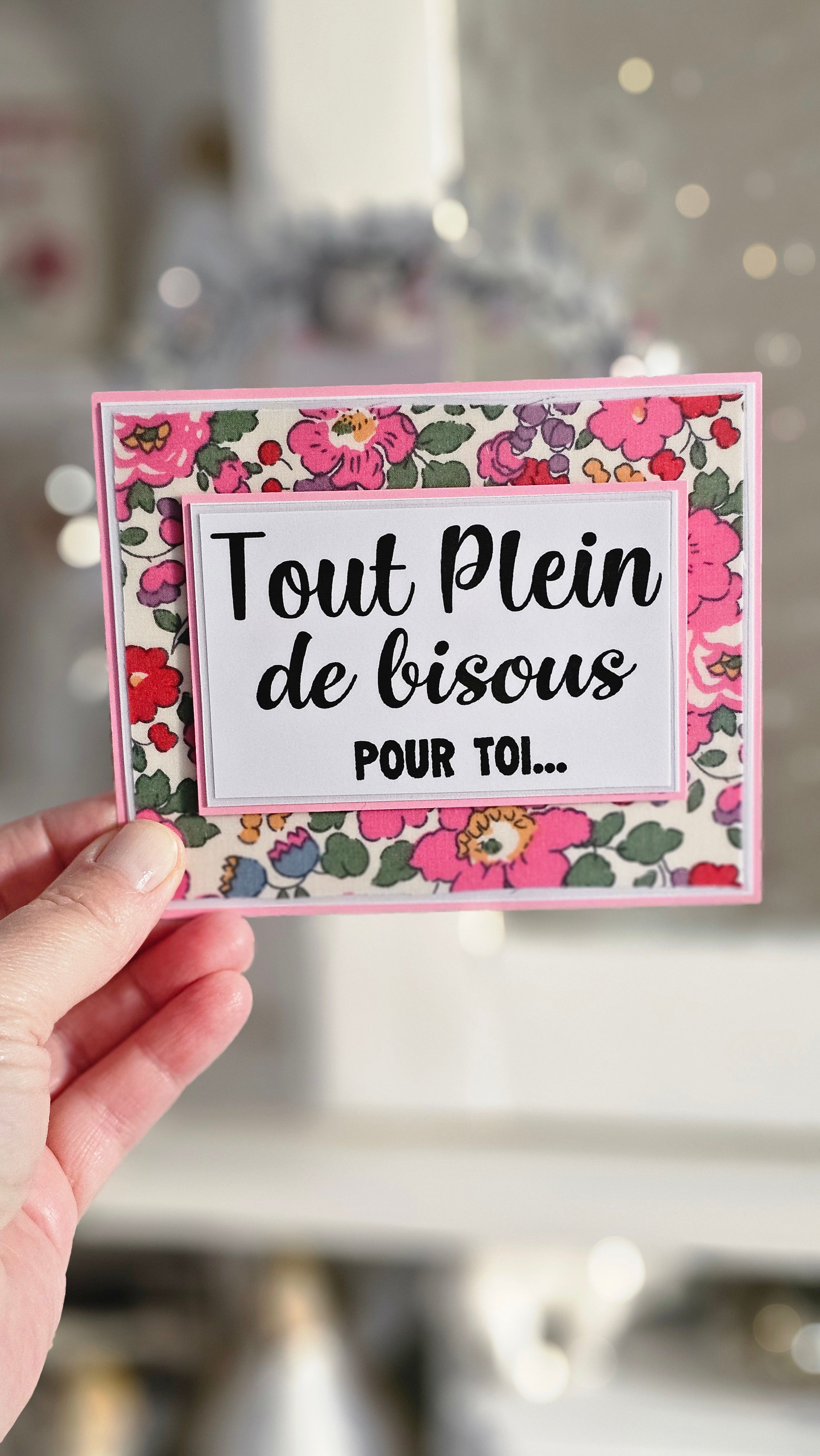 Carte tissu Liberty rose bisous