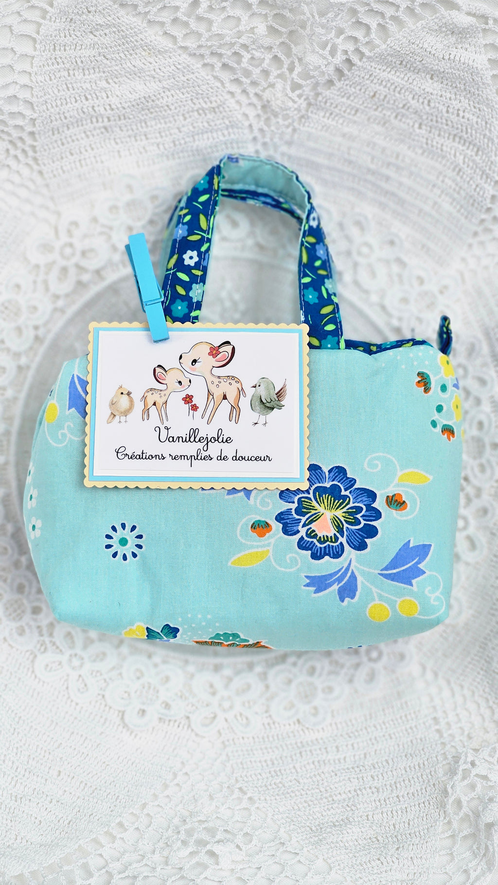 Mini trousse tissu fleuri bleu