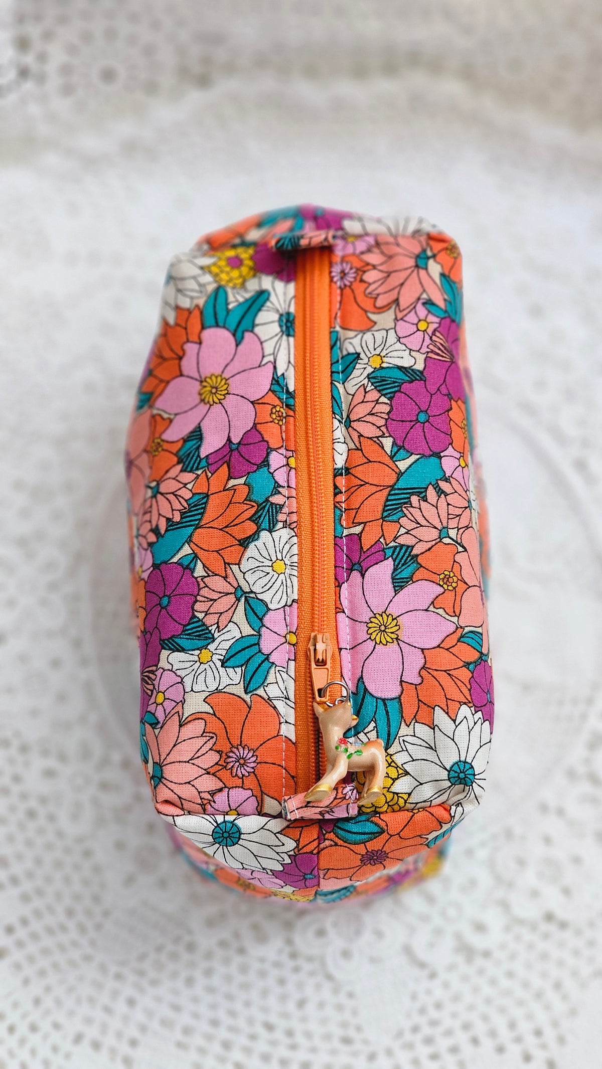 Trousse tissu fleuri orange