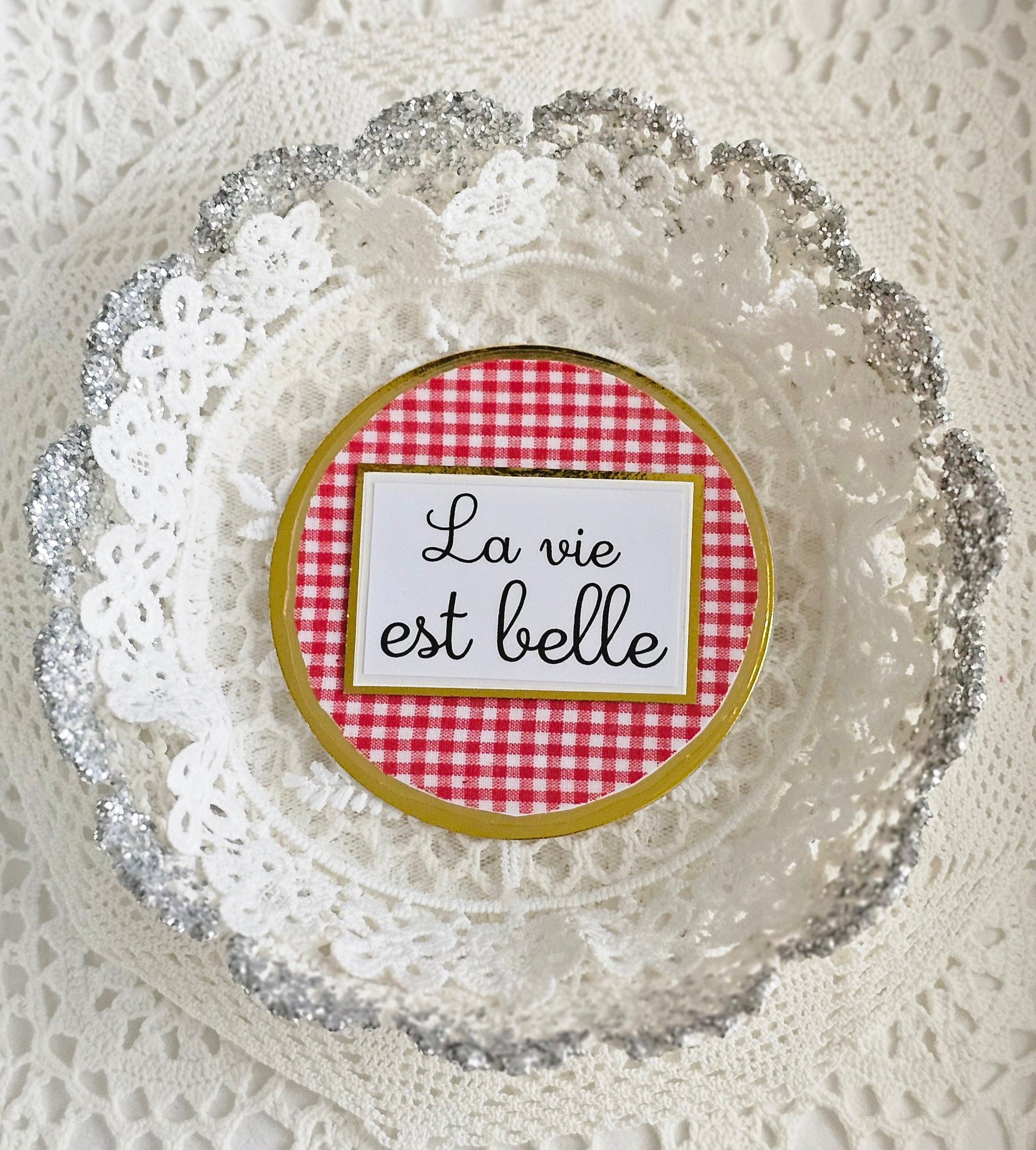 Carte papier ronde vichy rouge