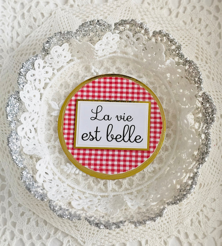 Carte papier ronde vichy rouge