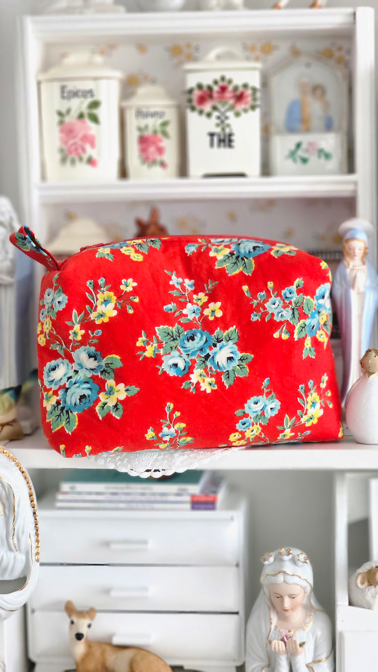Trousse tissu vintage rouge