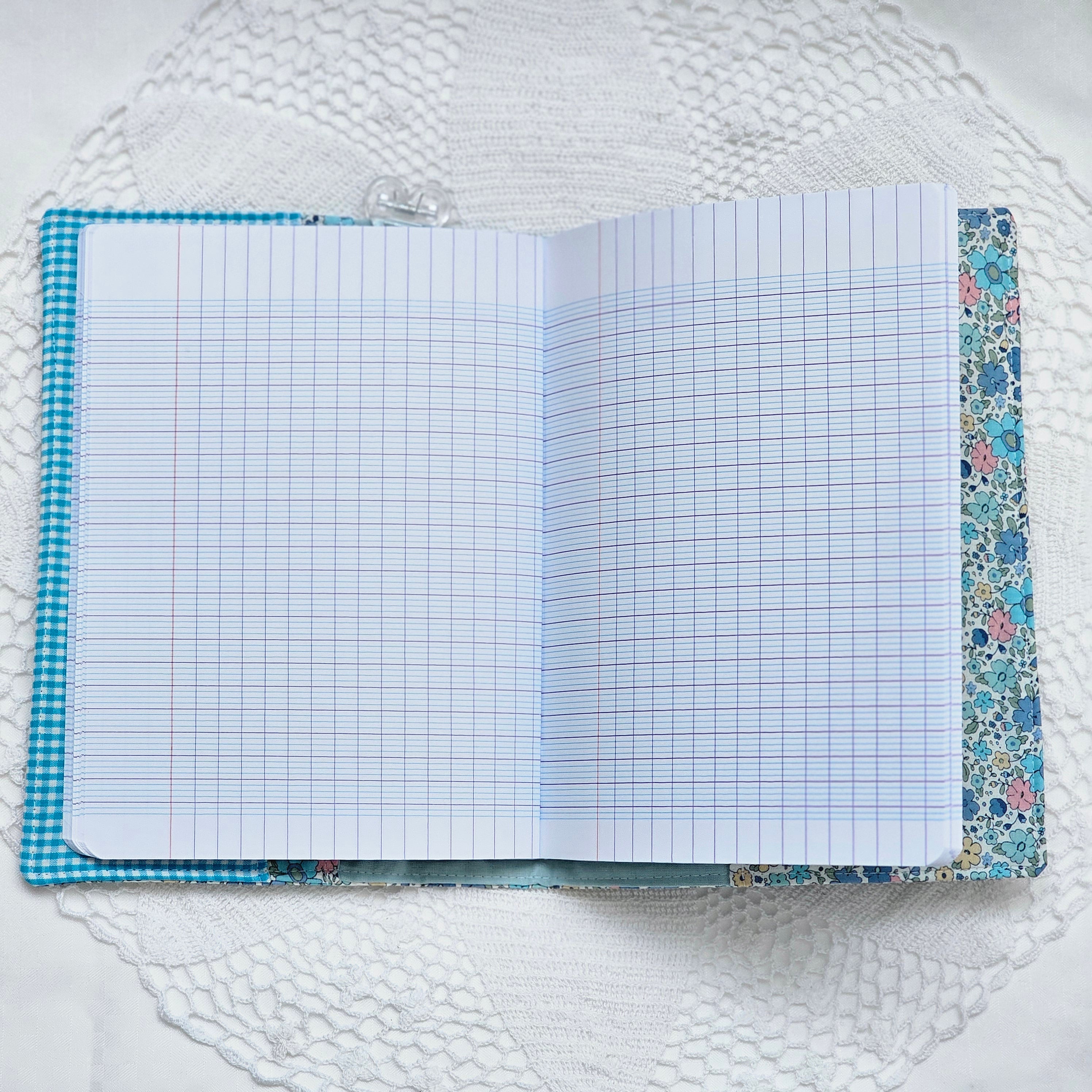 Protège cahier tissu fleuri bleu