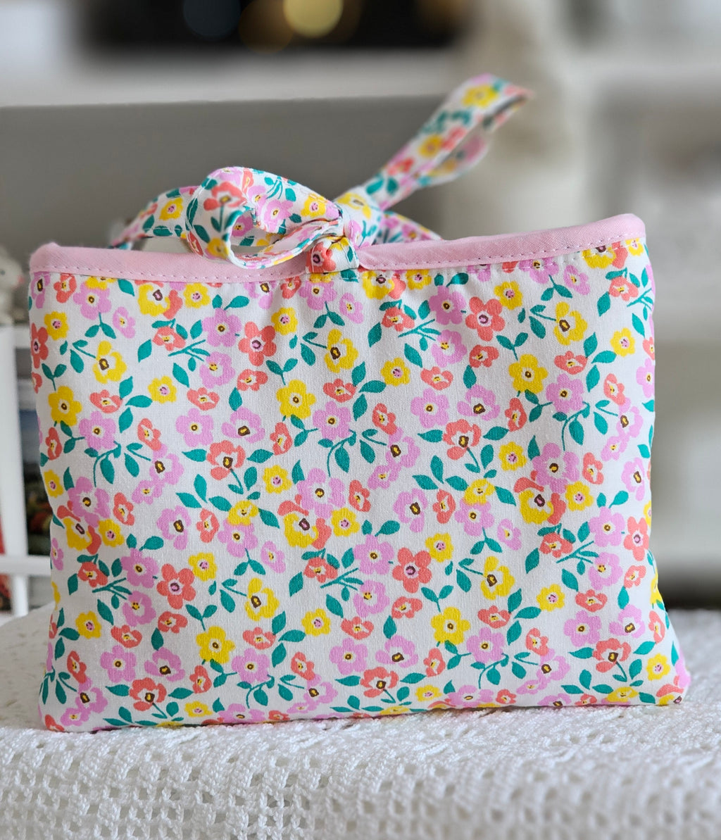 Pochette tissu fleuri et carte à paillettes