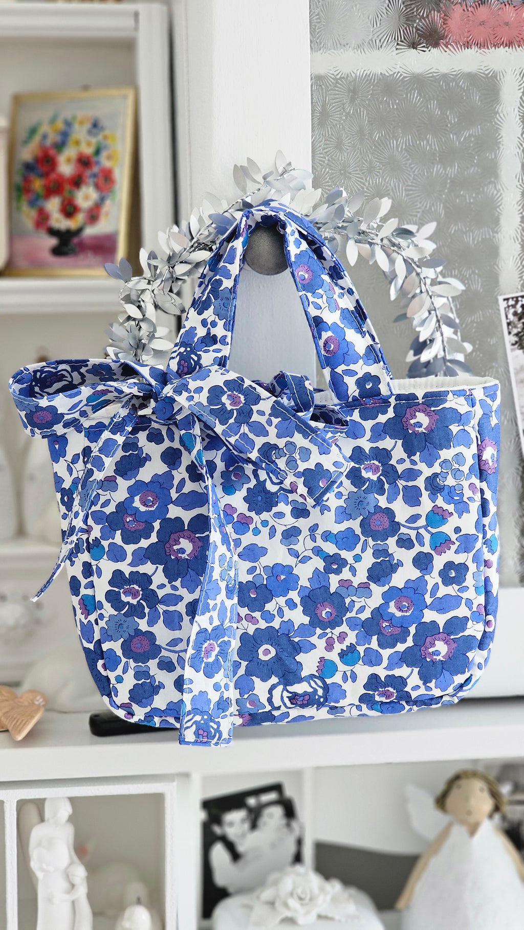Mini sac Cabas tissu Liberty bleu