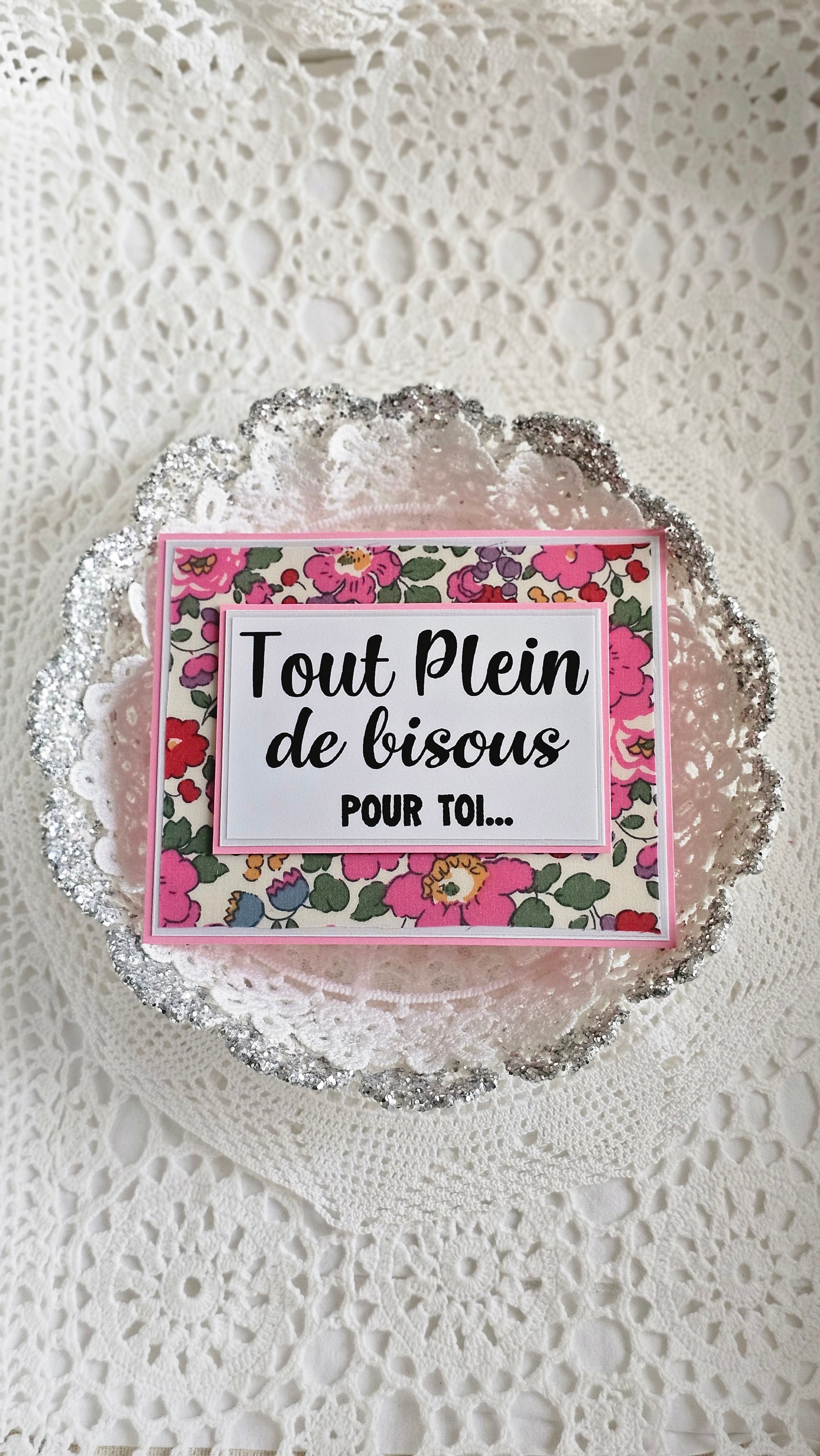 Carte tissu Liberty rose bisous