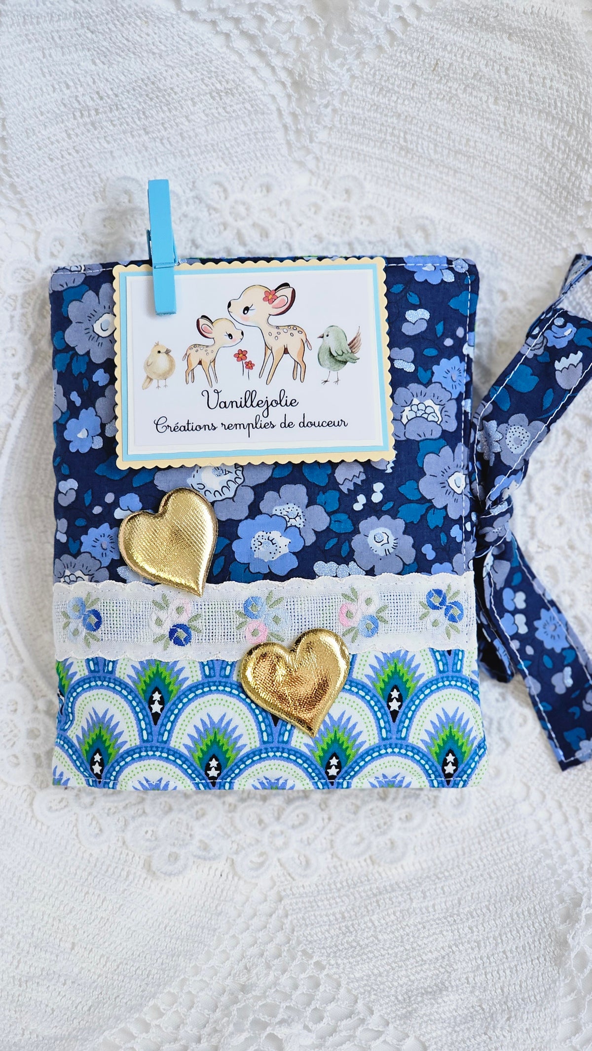 Pochette petit format tissu motif bleu