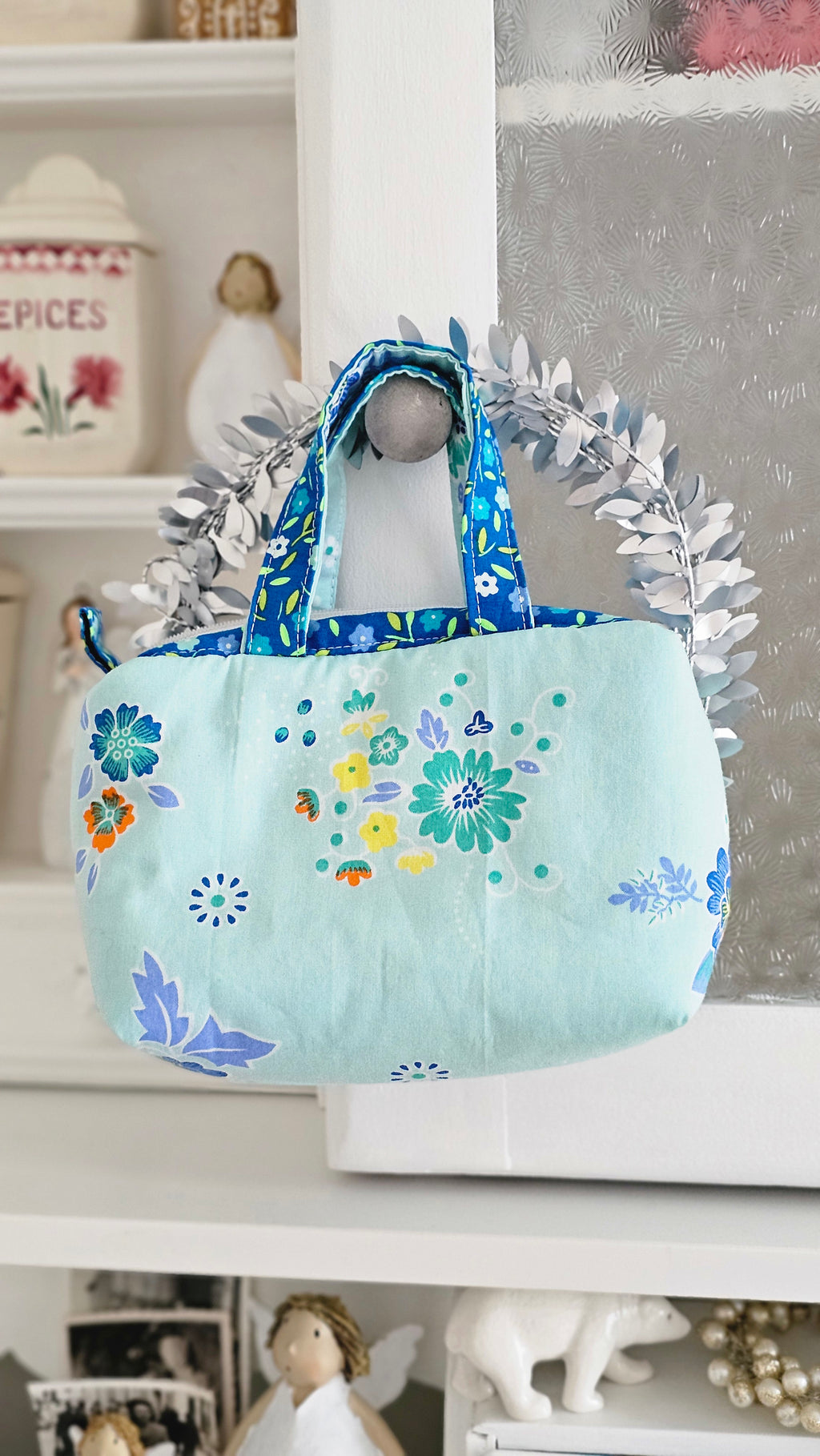 Mini trousse tissu fleuri bleu