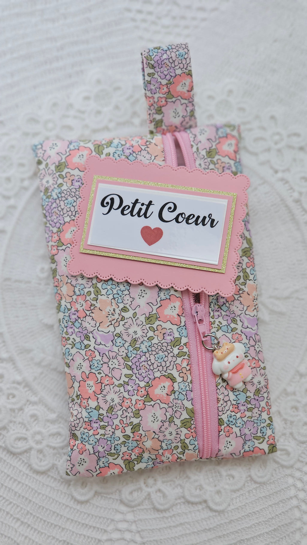 Bavoir et trousse tissu liberty rose