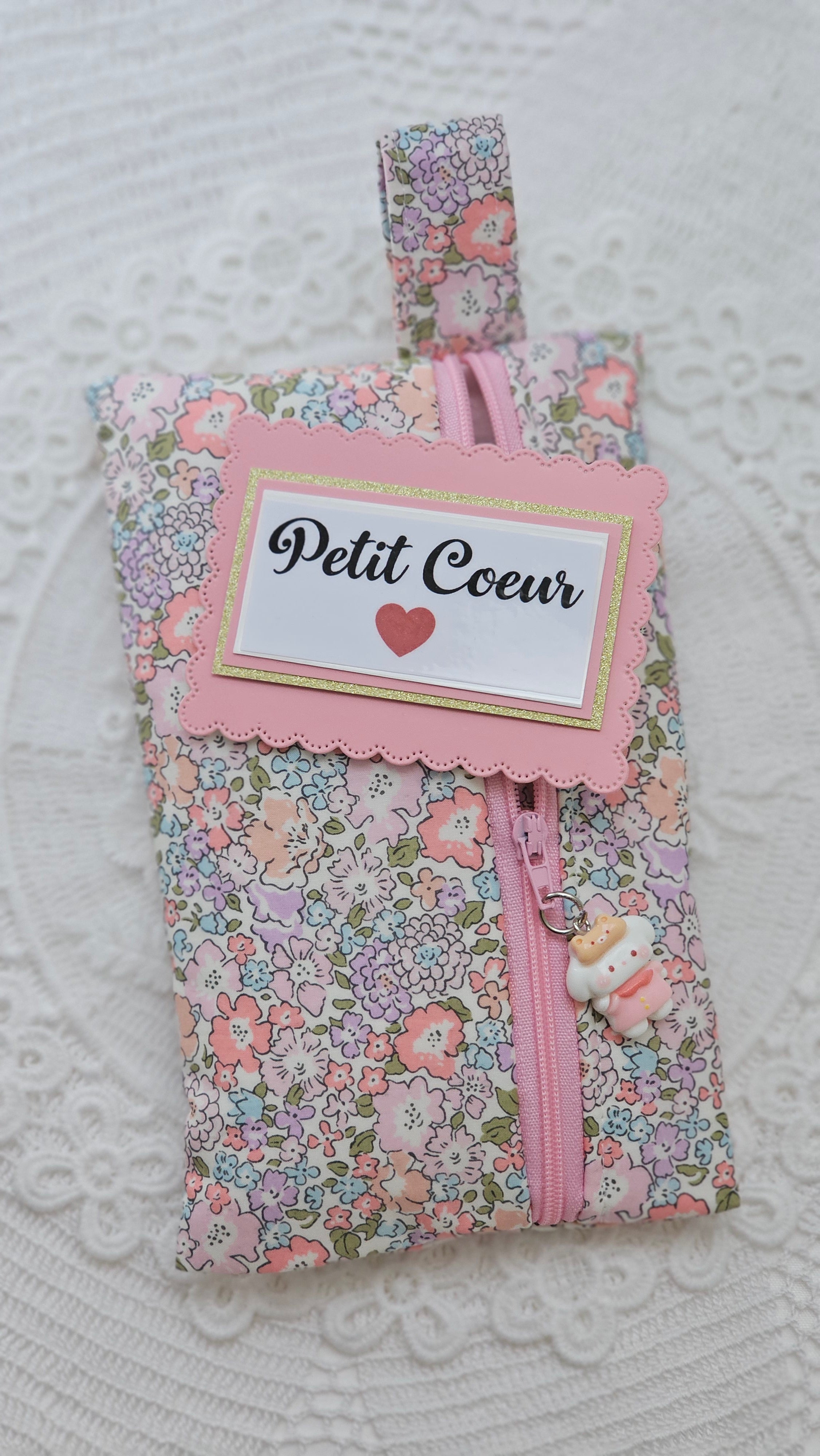 Bavoir et trousse tissu liberty rose