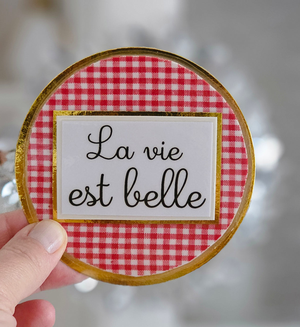 Carte papier ronde vichy rouge